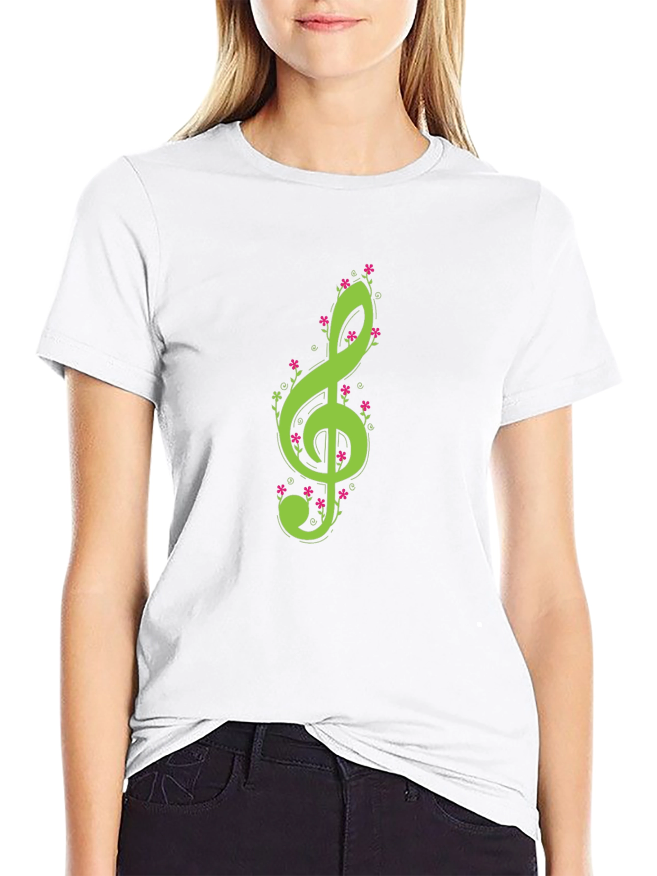 Floral Treble Clef Black T-Shirt