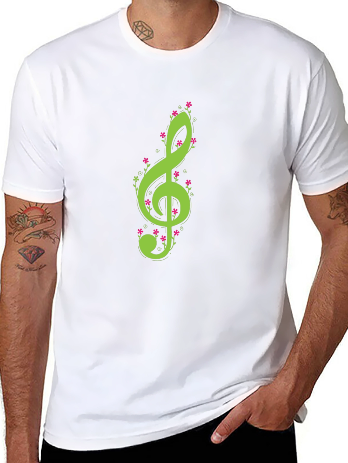 Floral Treble Clef Black T-Shirt