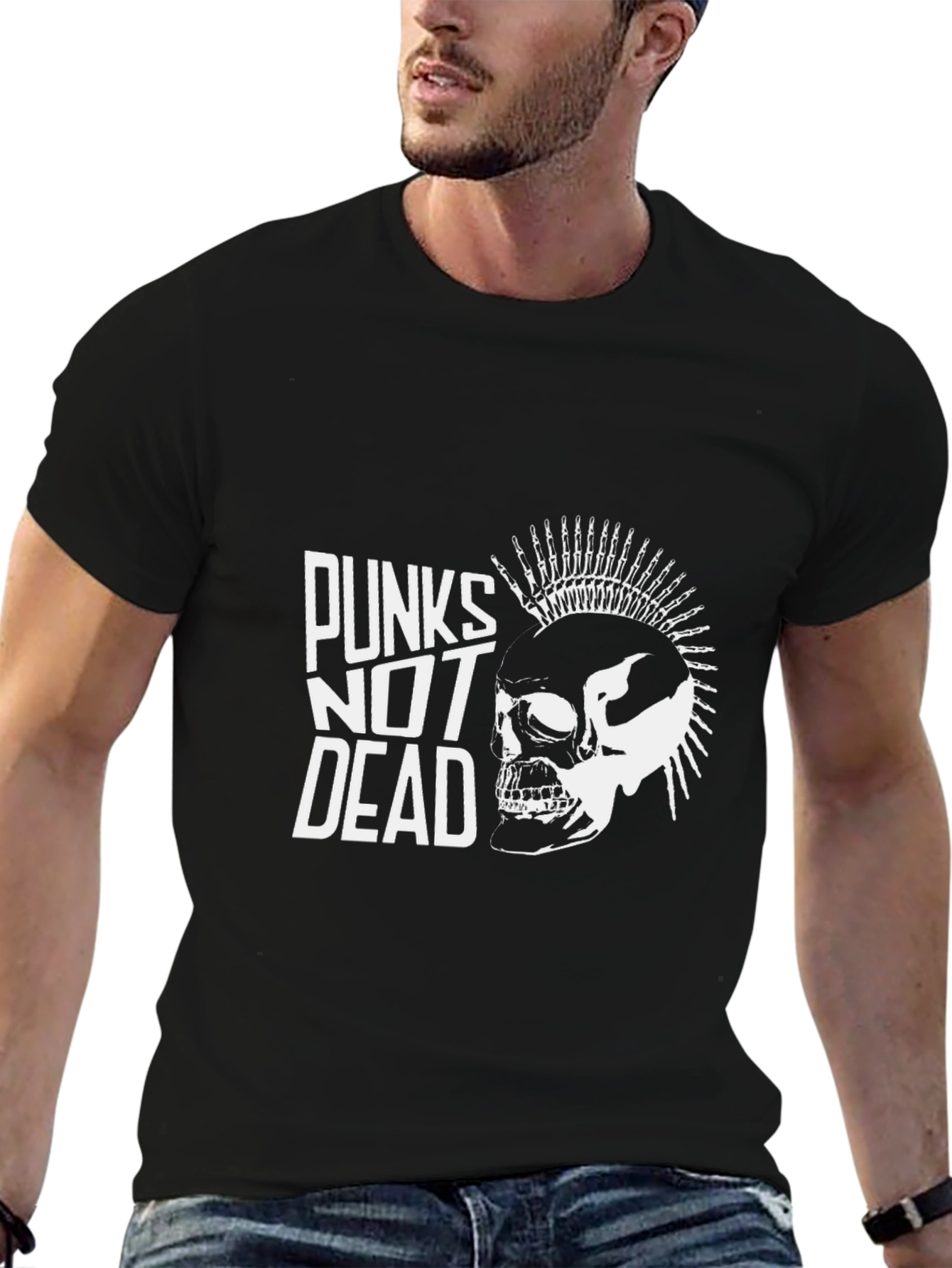 Punks Not Dead Graphic Tee - Skull Mohawk
