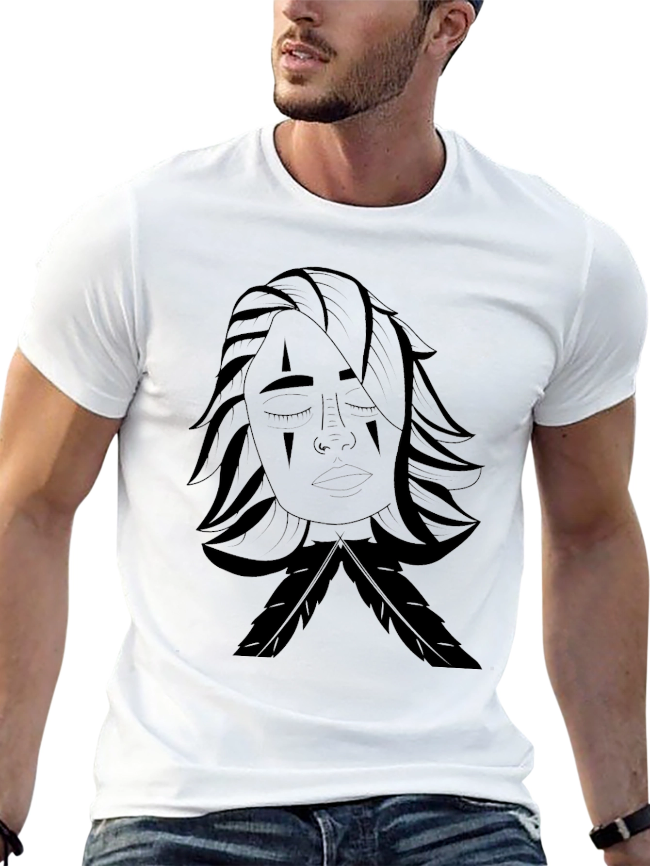 Black T-Shirt with Indigenous Woman Graphic