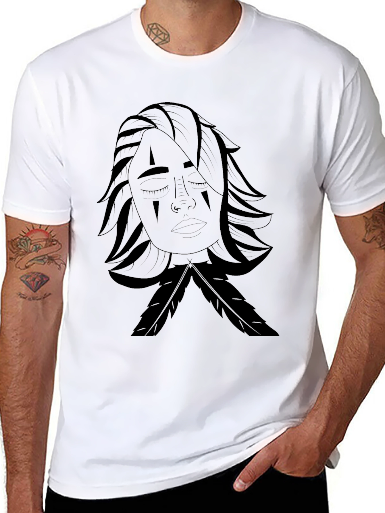 Black T-Shirt with Indigenous Woman Graphic