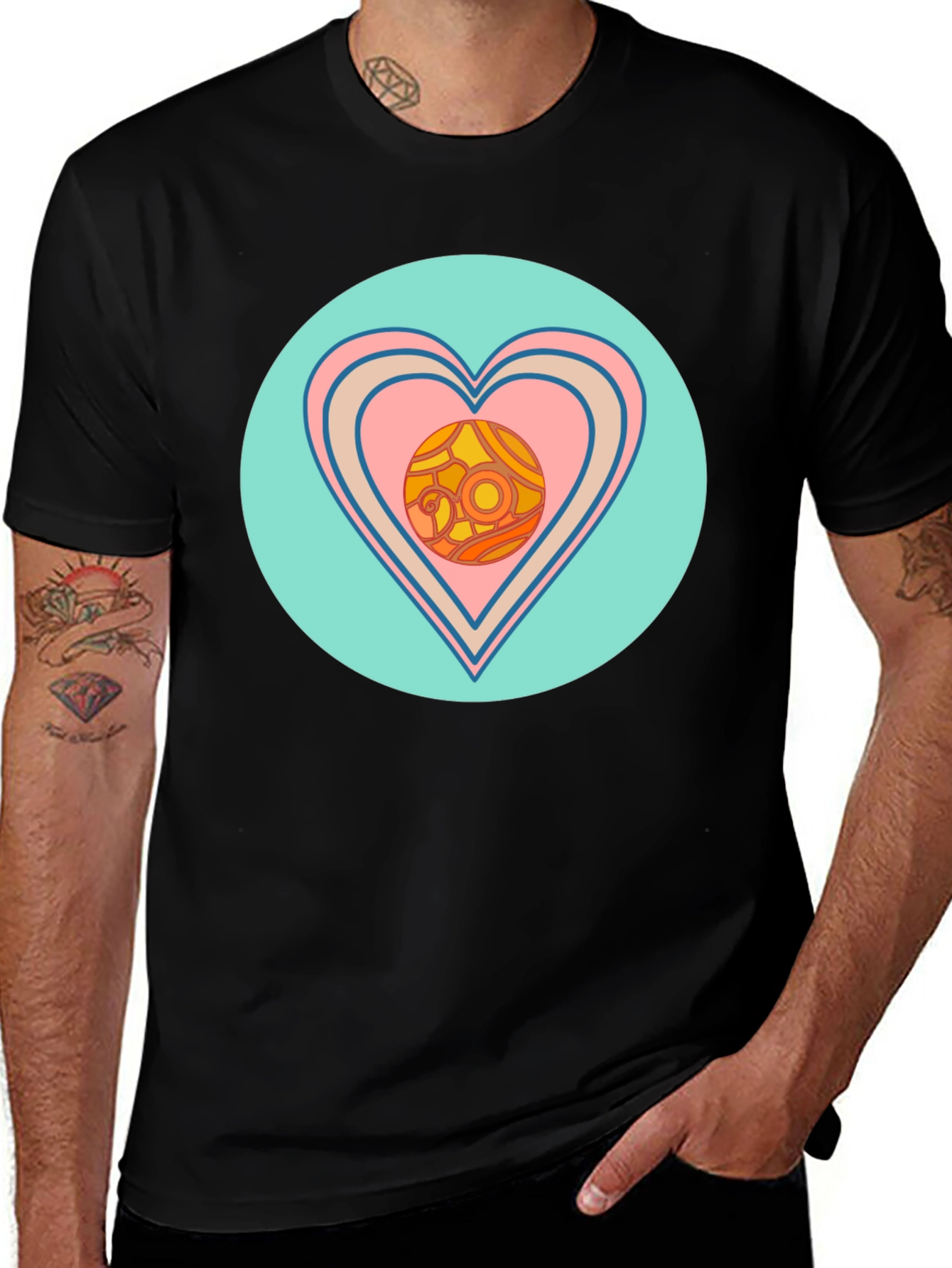 Retro Heart Graphic T-Shirt - Black