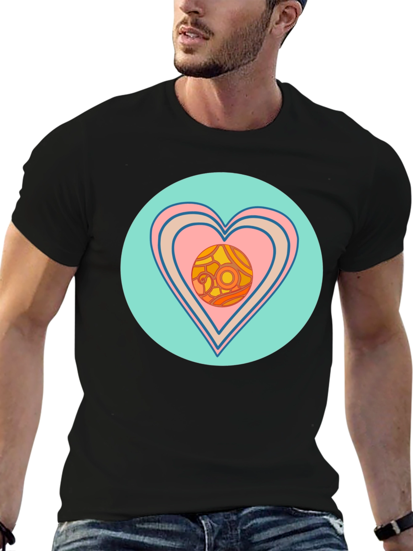 Retro Heart Graphic T-Shirt - Black