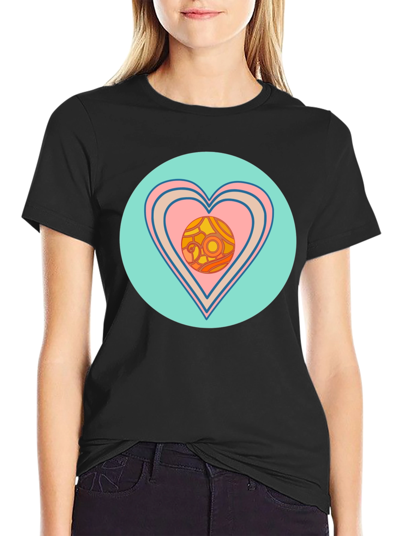 Retro Heart Graphic T-Shirt - Black