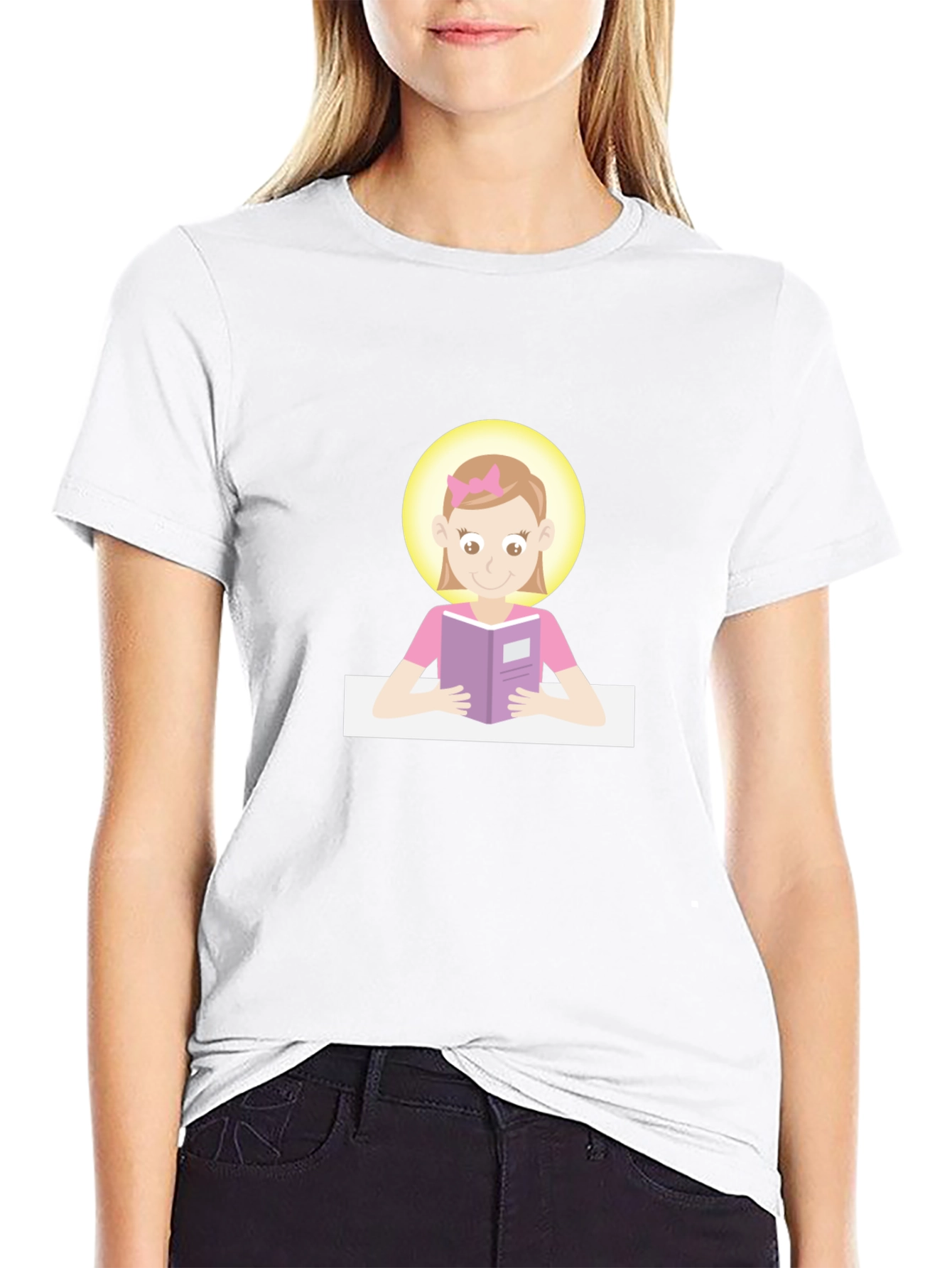 Black Graphic Tee - Girl Reading