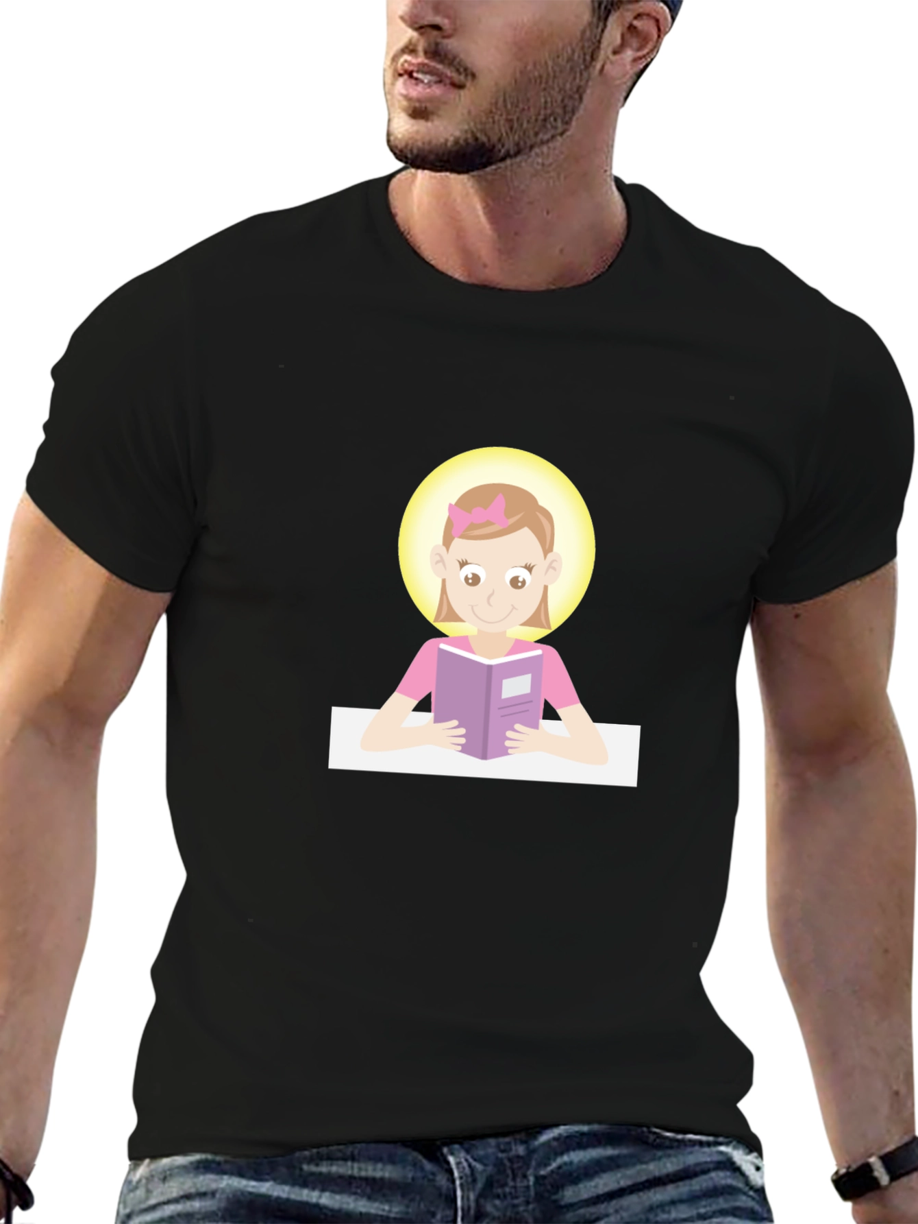 Black Graphic Tee - Girl Reading
