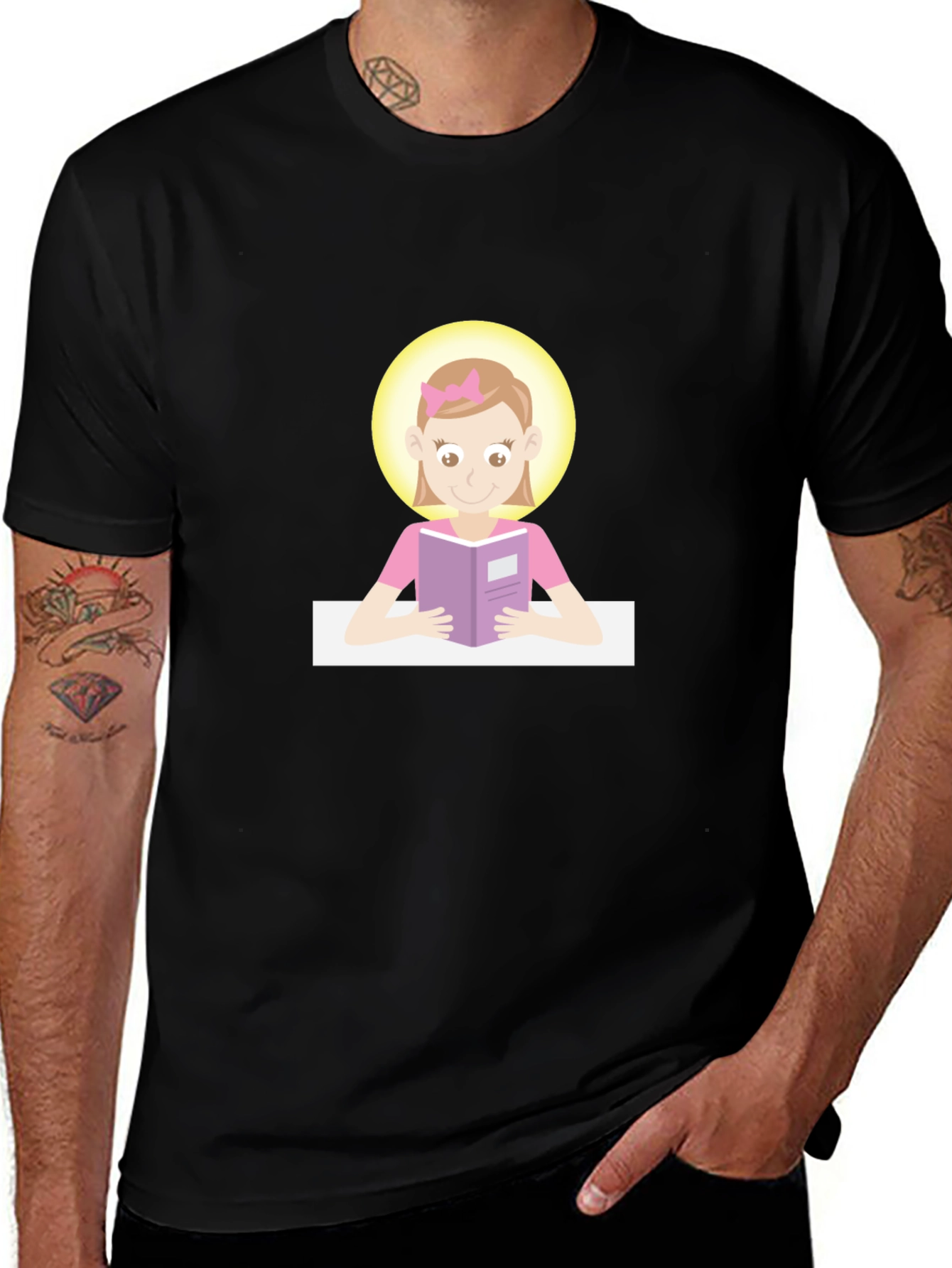 Black Graphic Tee - Girl Reading