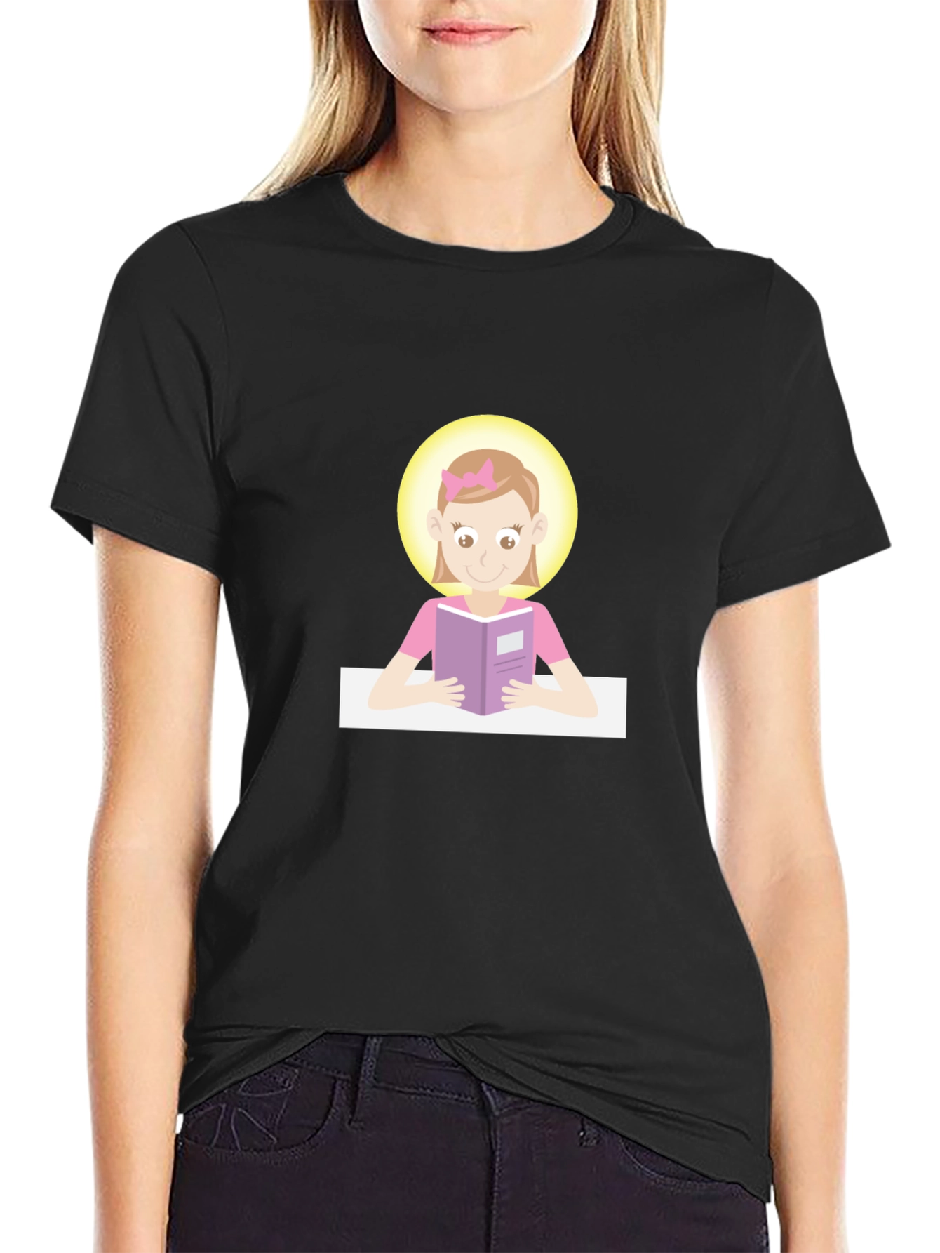 Black Graphic Tee - Girl Reading