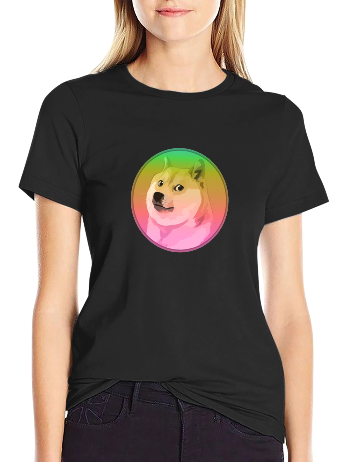 Doge Meme Graphic T-Shirt - Black Crew Neck Tee