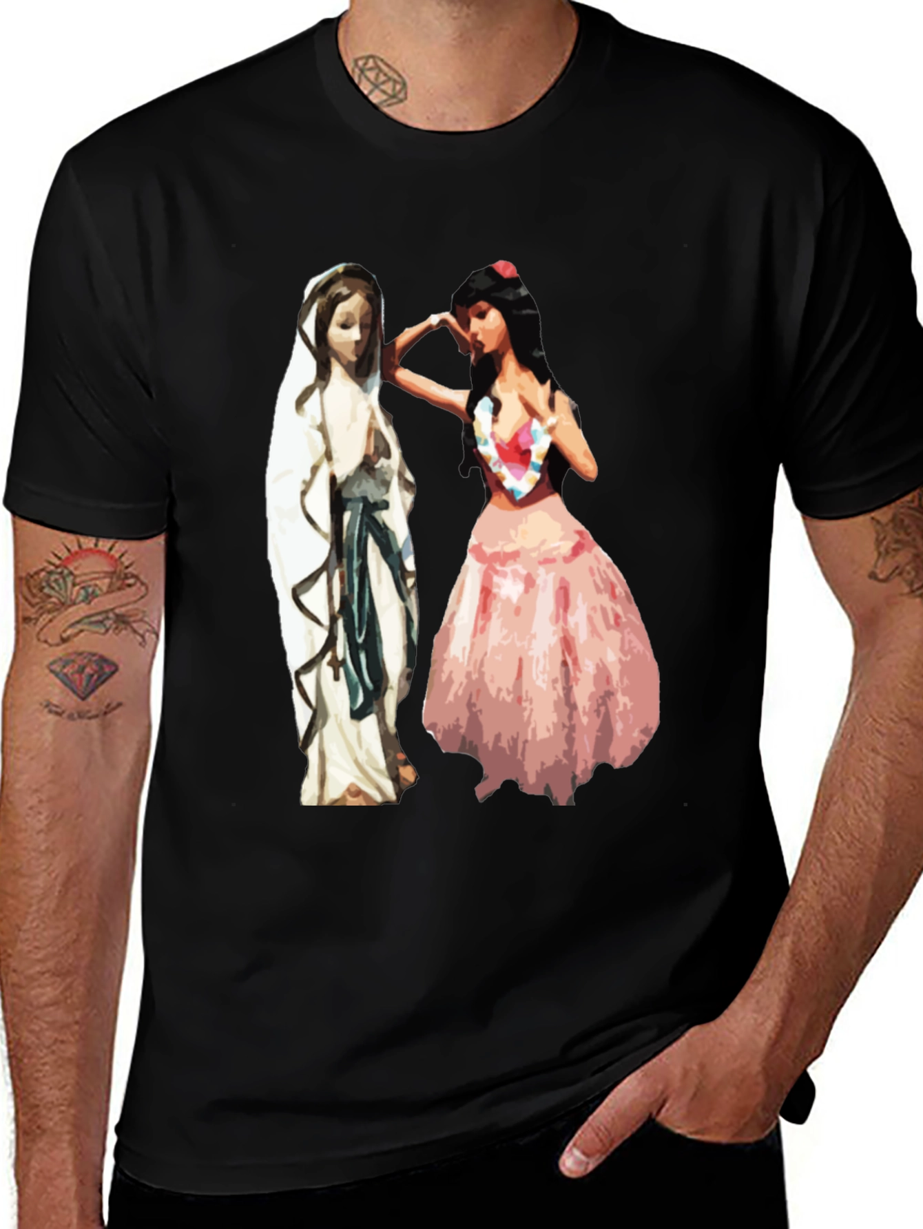 Virgin Mary Hawaiian Hula Dancer Graphic T-Shirt