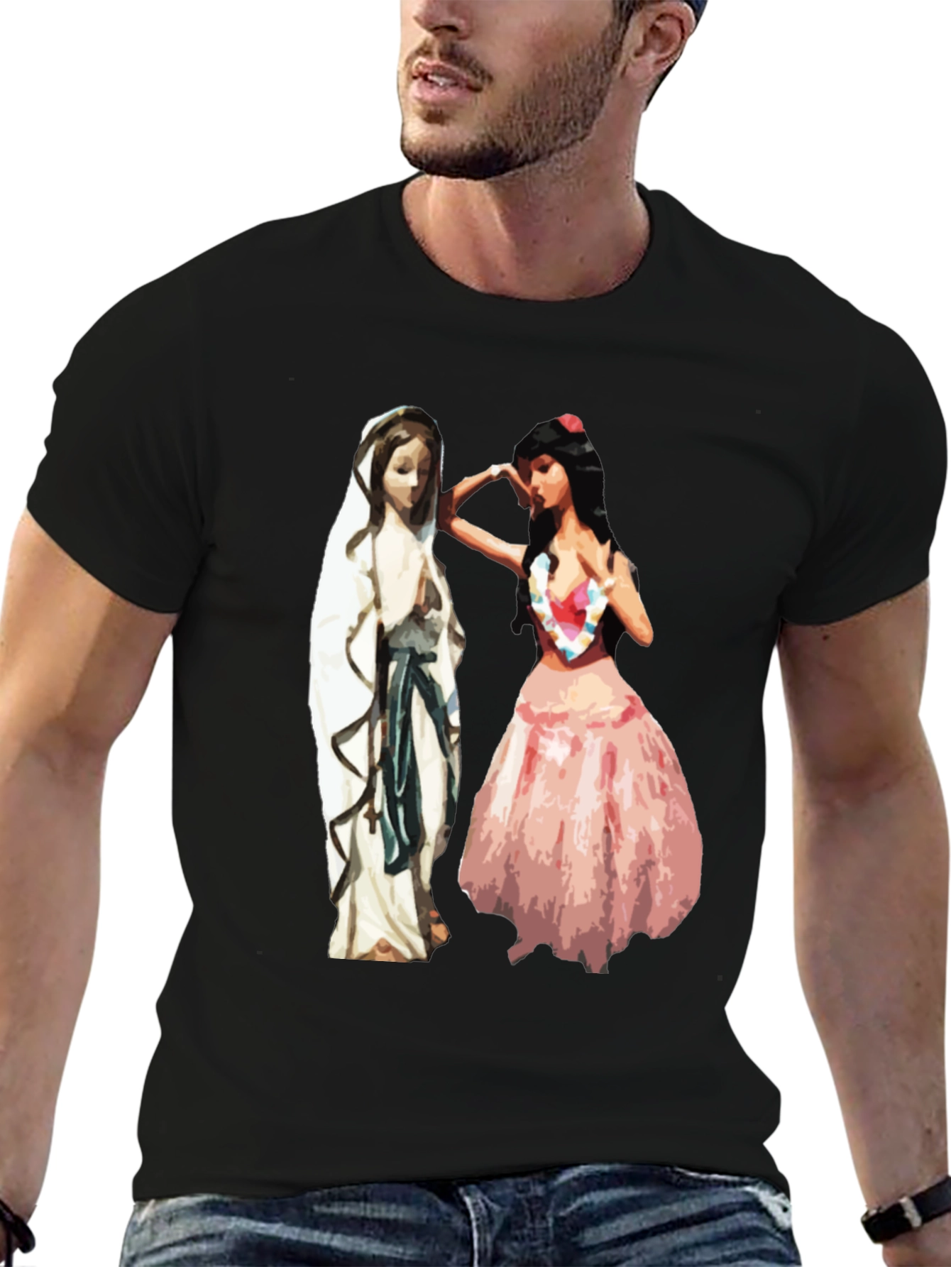 Virgin Mary Hawaiian Hula Dancer Graphic T-Shirt