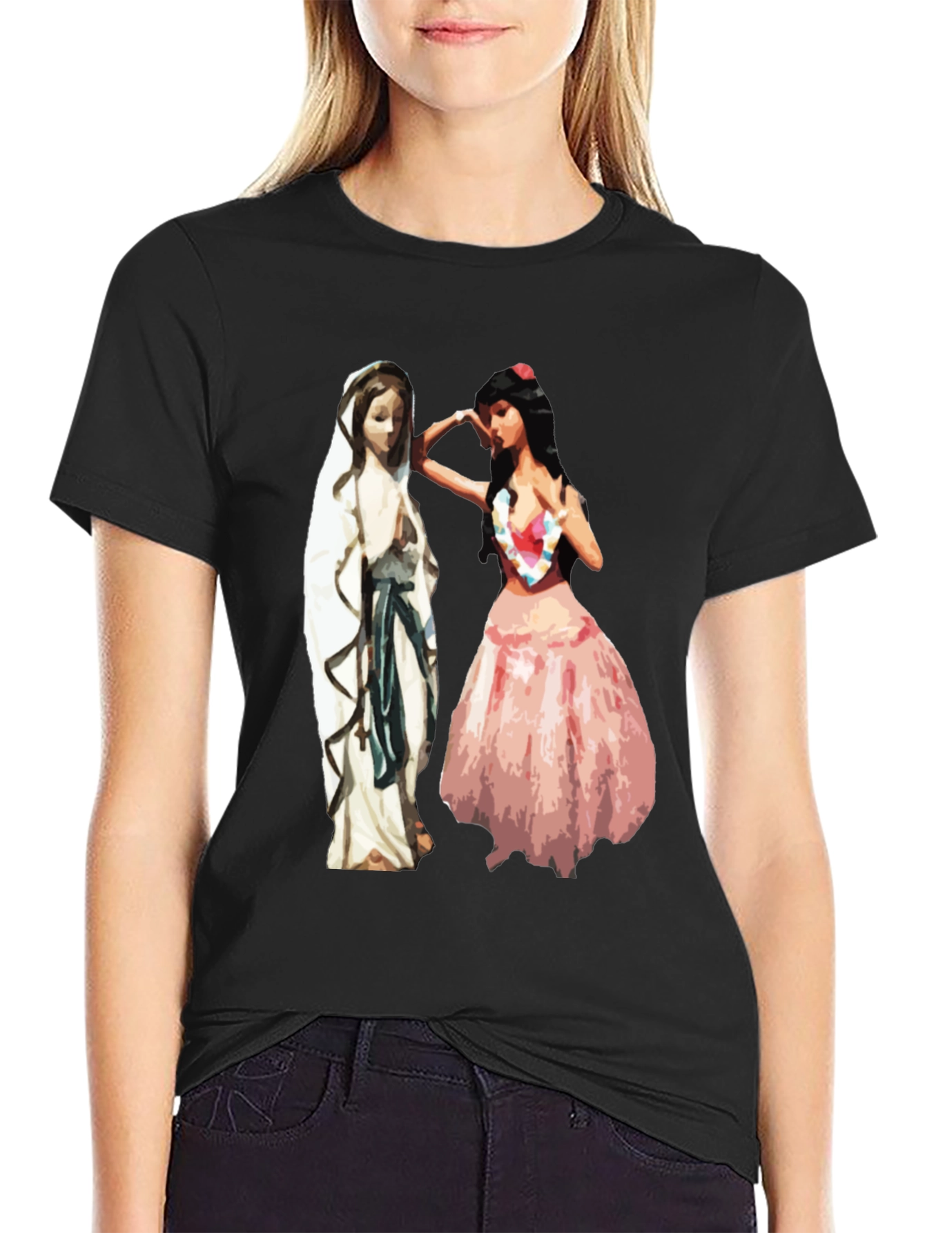 Virgin Mary Hawaiian Hula Dancer Graphic T-Shirt