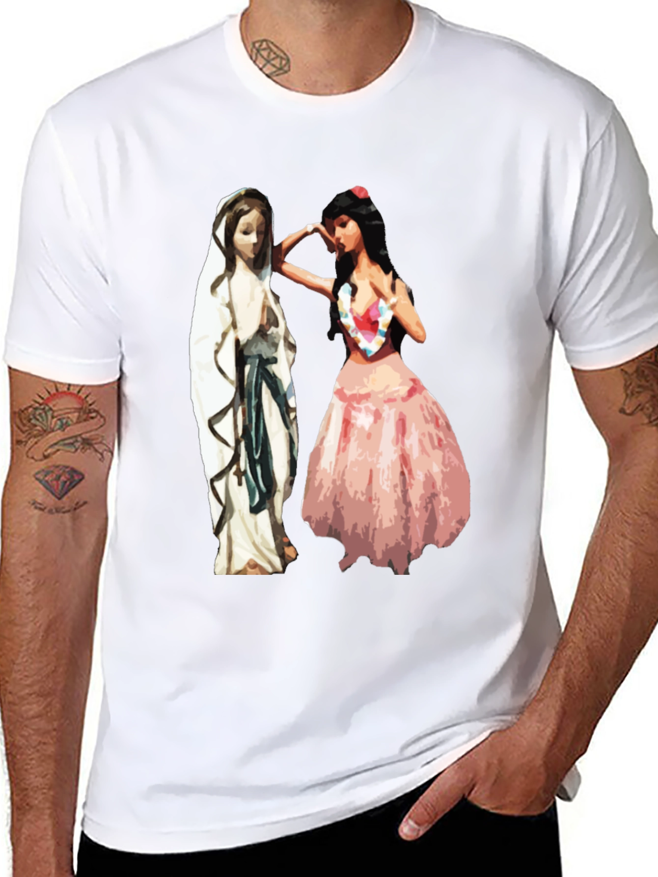 Virgin Mary Hawaiian Hula Dancer Graphic T-Shirt