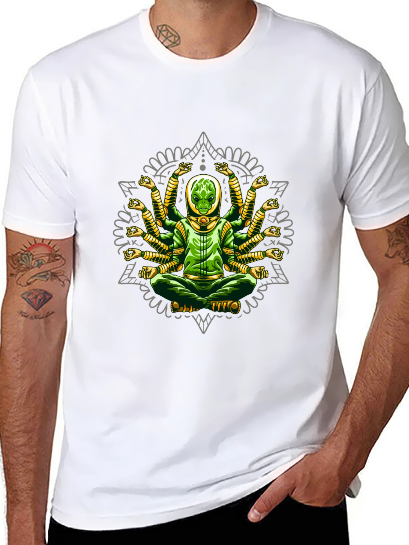 Meditating Alien Mandala Graphic T-Shirt