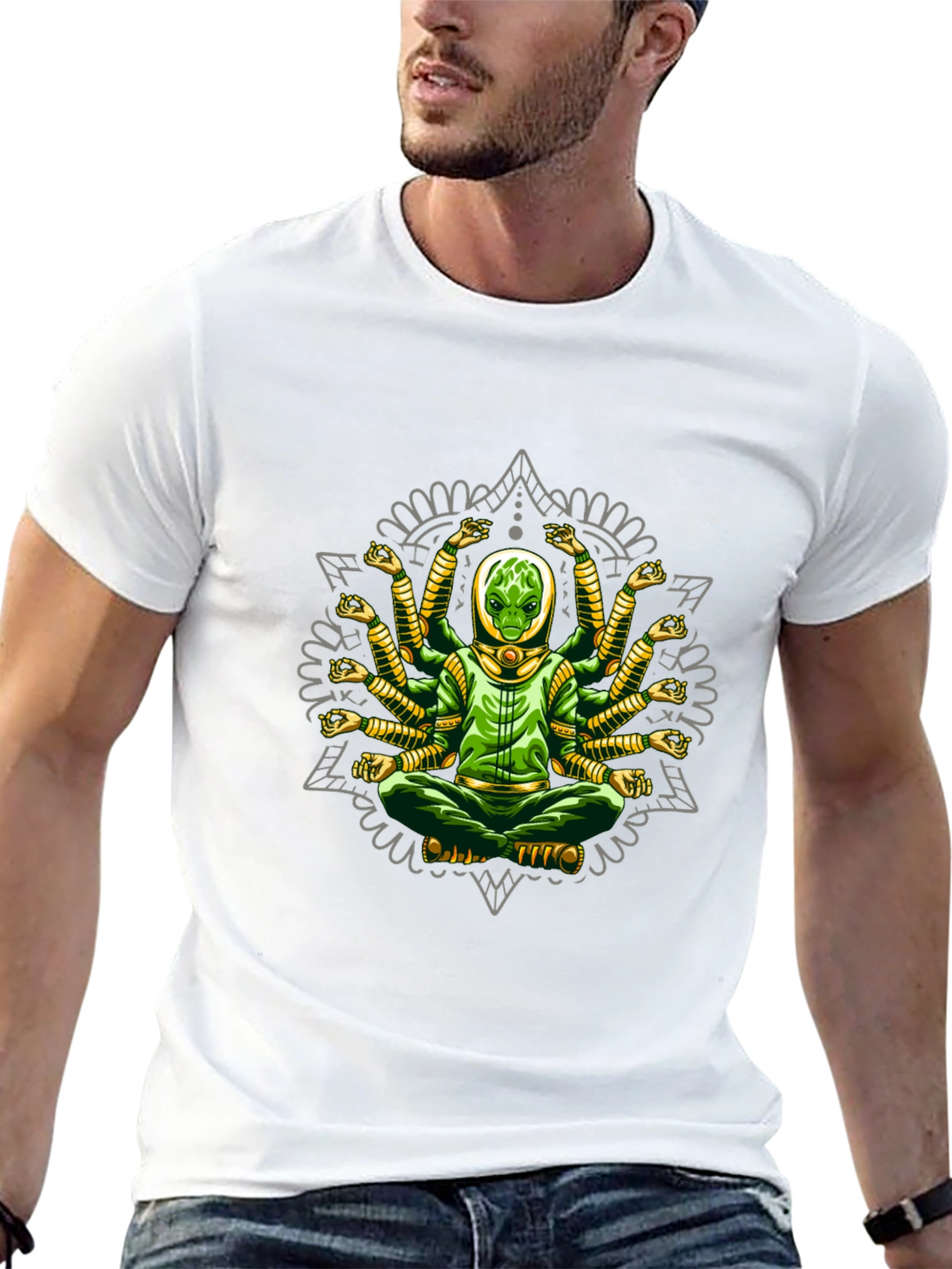 Meditating Alien Mandala Graphic T-Shirt