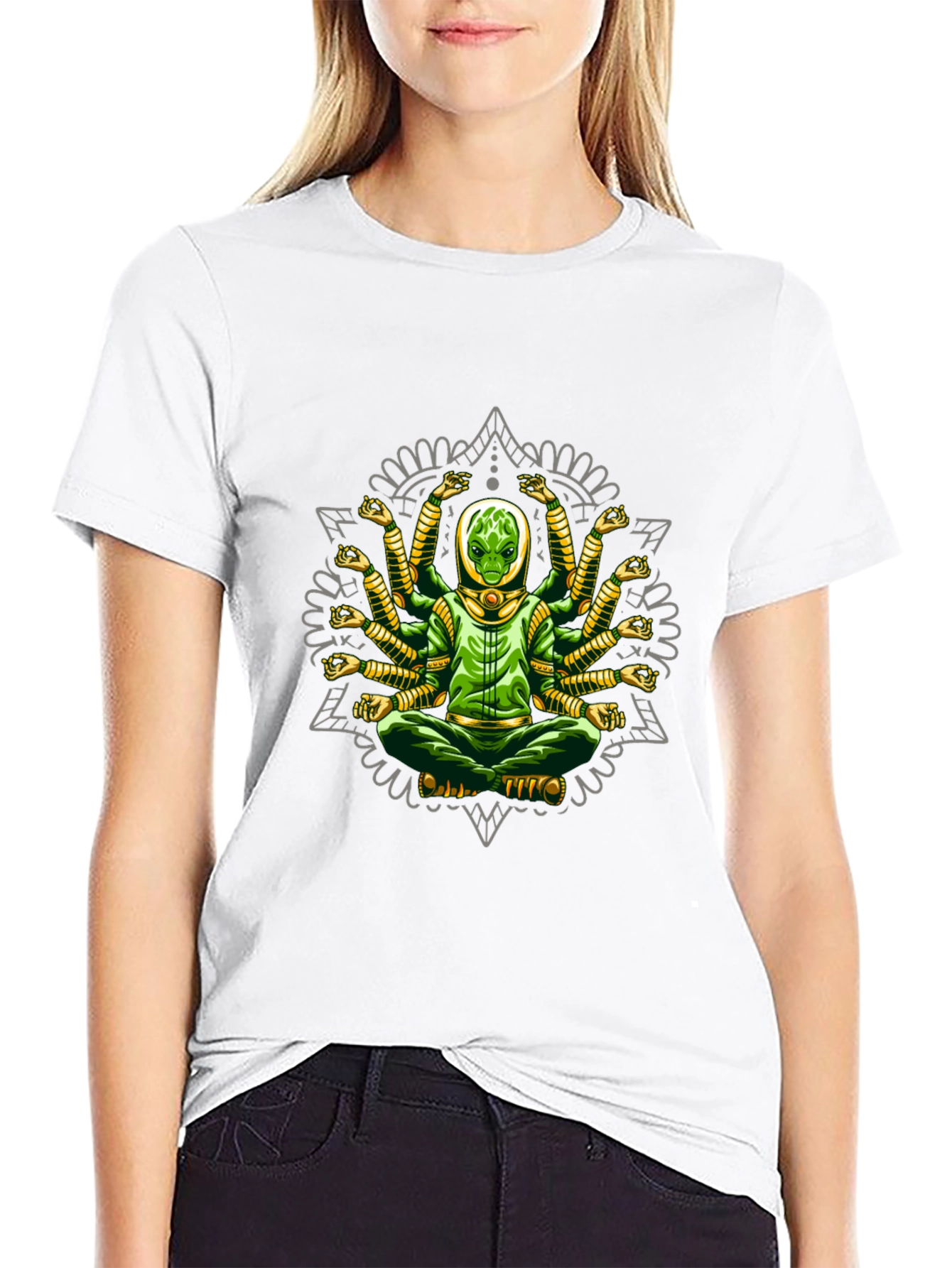 Meditating Alien Mandala Graphic T-Shirt