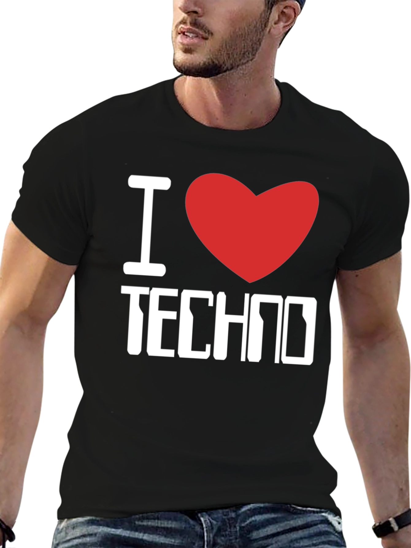 I Love Techno Black T-Shirt - Music Lover Tee