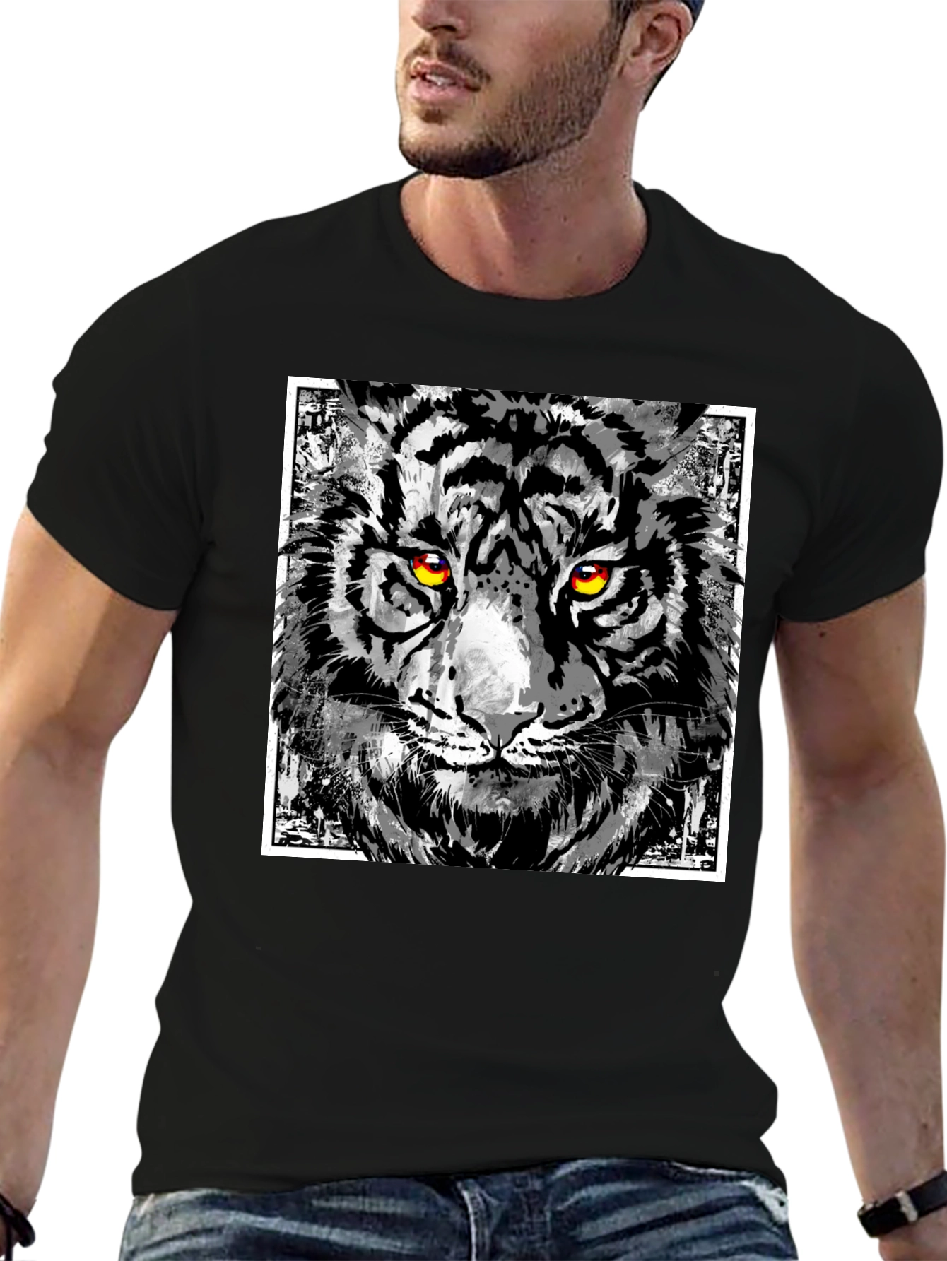 Tiger Graphic Print T-Shirt - Mens Black Tee