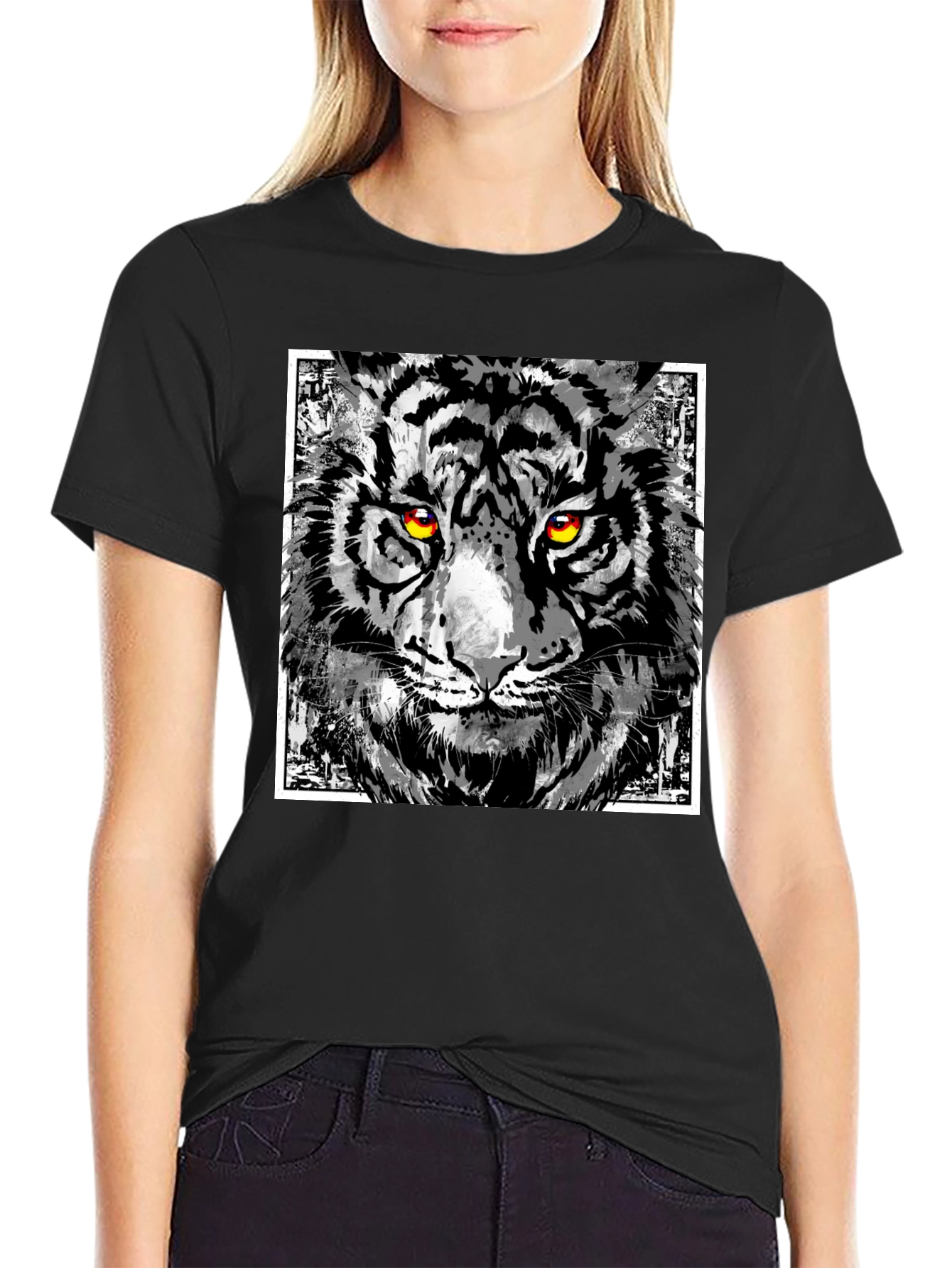 Tiger Graphic Print T-Shirt - Mens Black Tee