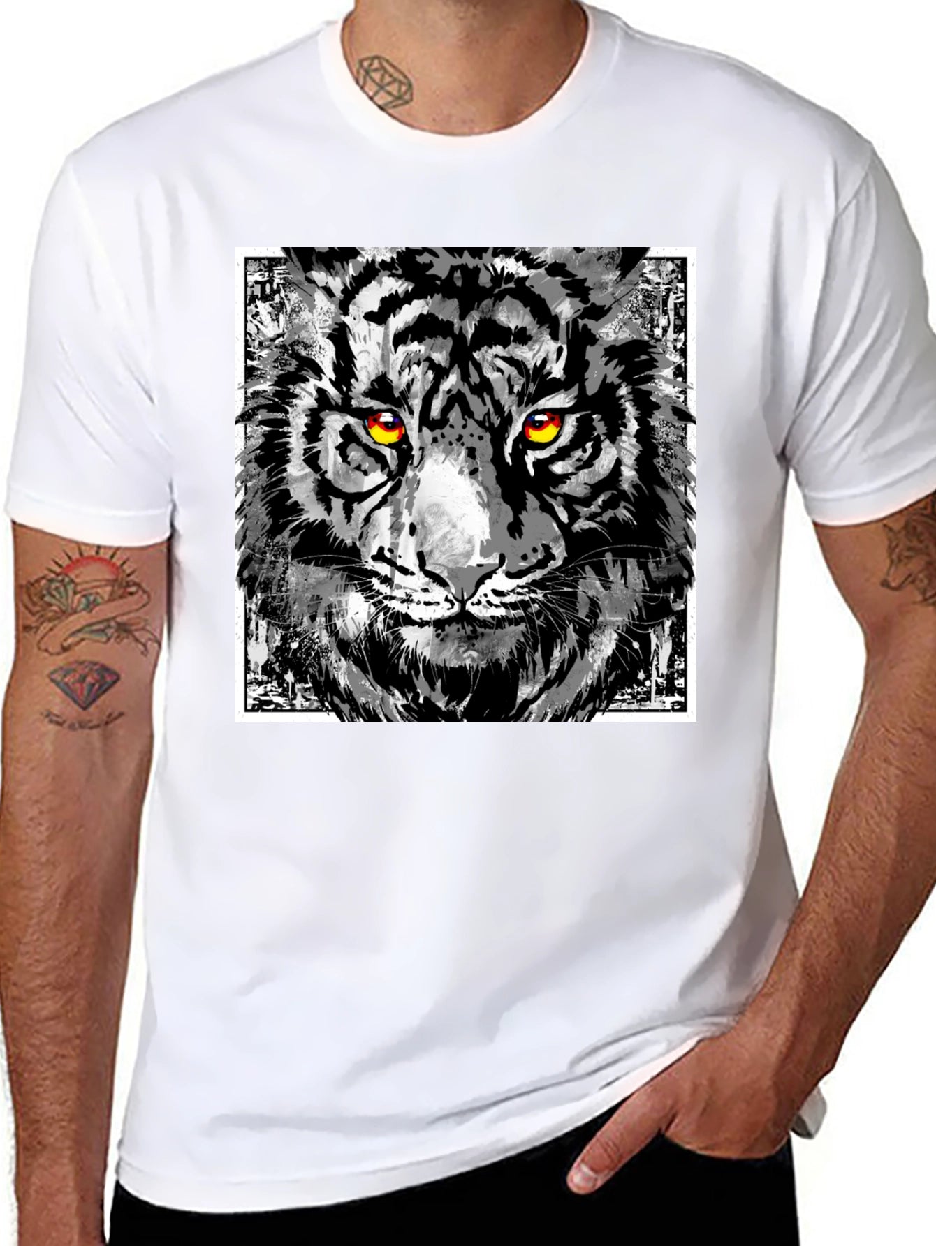Tiger Graphic Print T-Shirt - Mens Black Tee