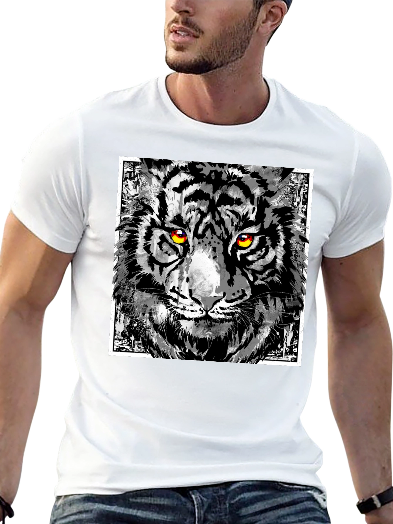 Tiger Graphic Print T-Shirt - Mens Black Tee