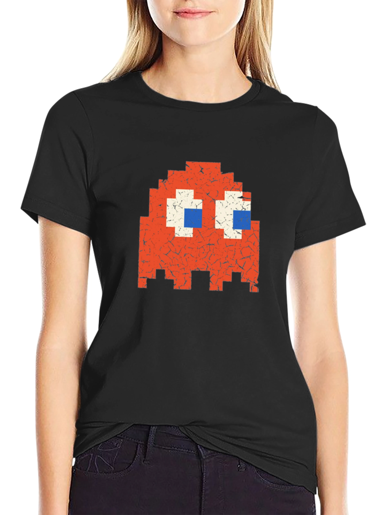Retro Pixel Ghost Graphic Tee - Classic Gaming Style