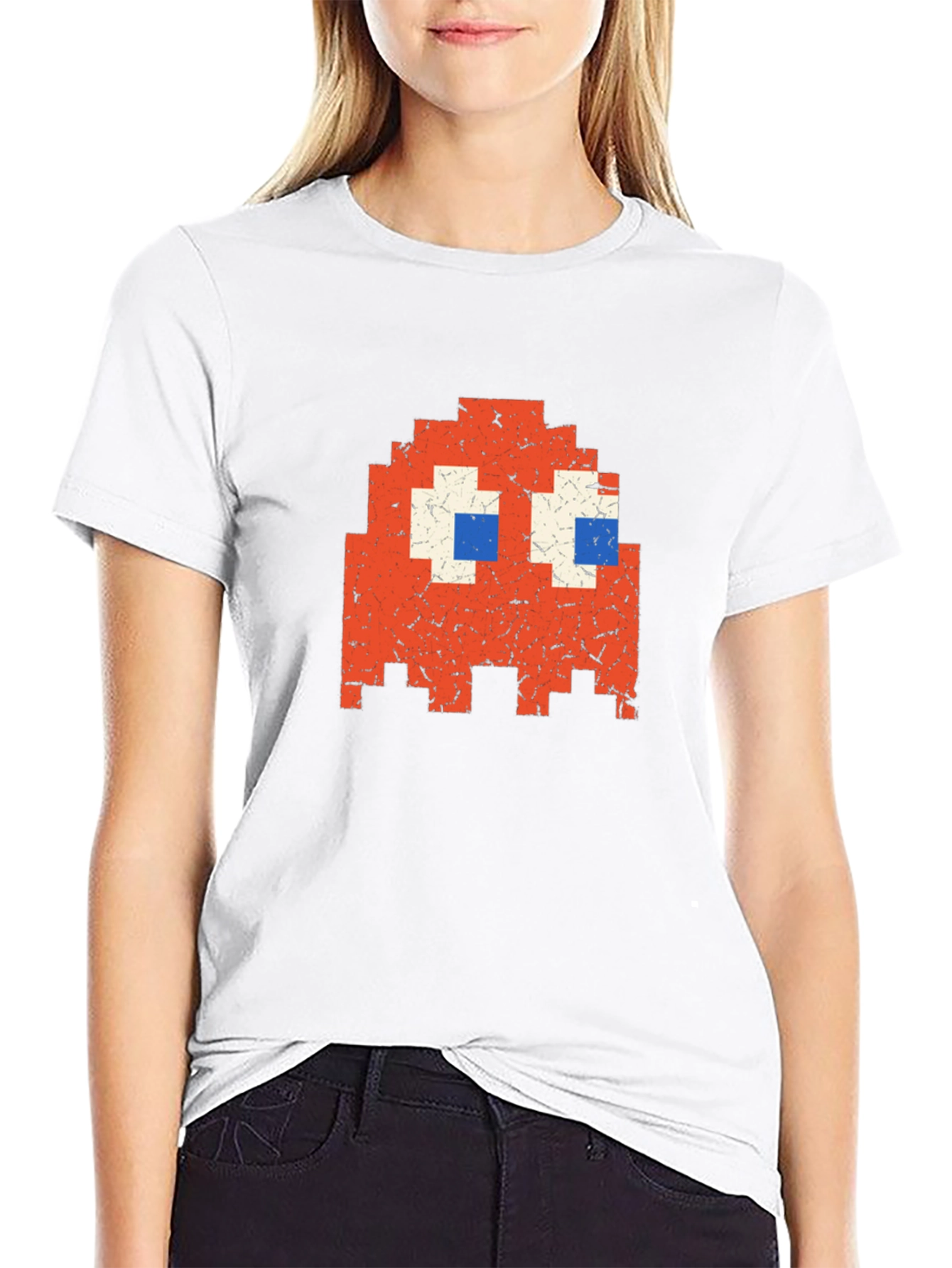Retro Pixel Ghost Graphic Tee - Classic Gaming Style