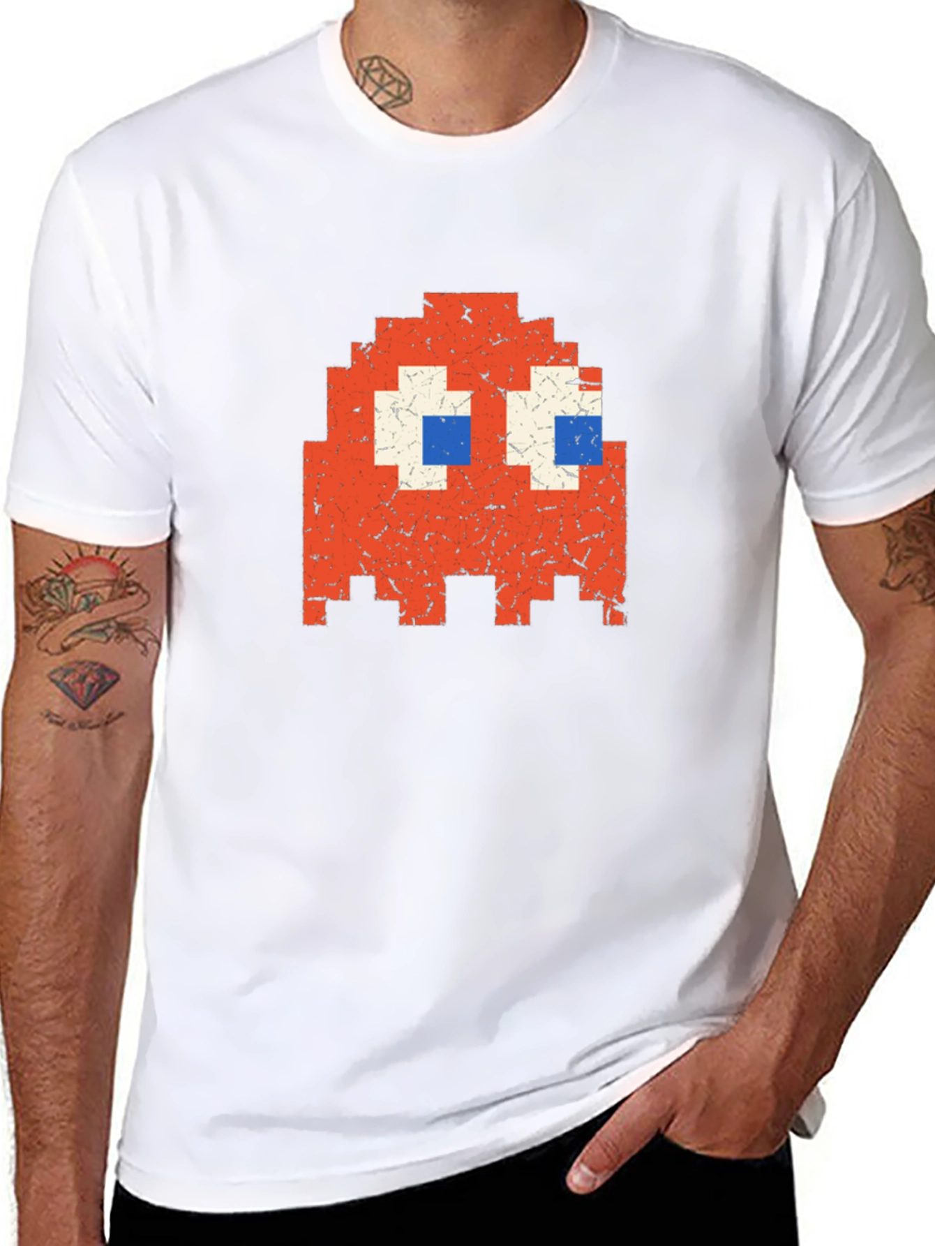 Retro Pixel Ghost Graphic Tee - Classic Gaming Style
