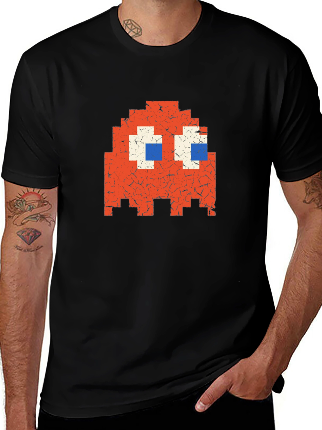 Retro Pixel Ghost Graphic Tee - Classic Gaming Style