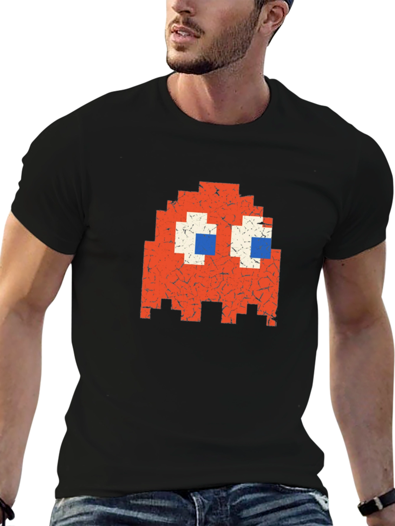 Retro Pixel Ghost Graphic Tee - Classic Gaming Style