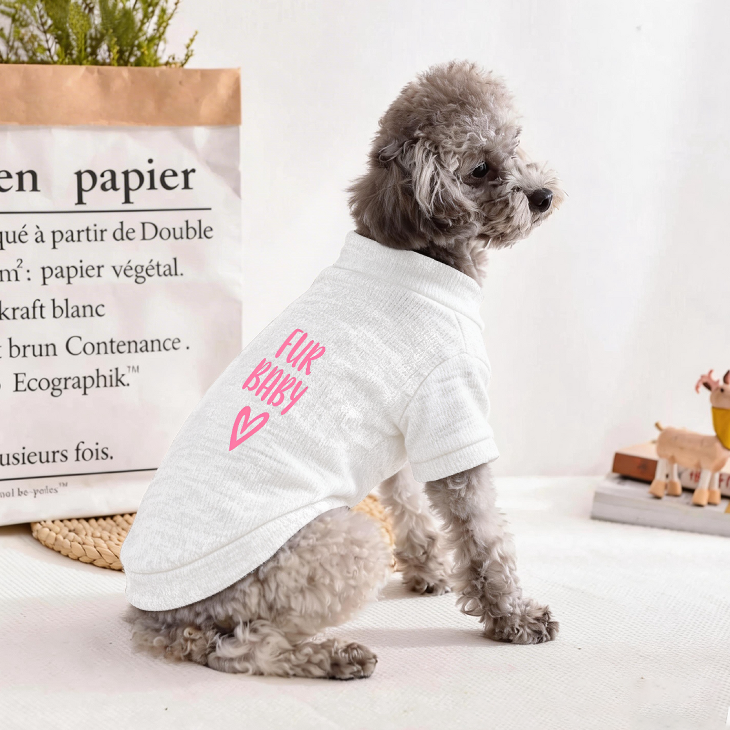 Fur Baby Pink Heart Print White Pet Sweater, Sweet Fur Kid Puppy Top