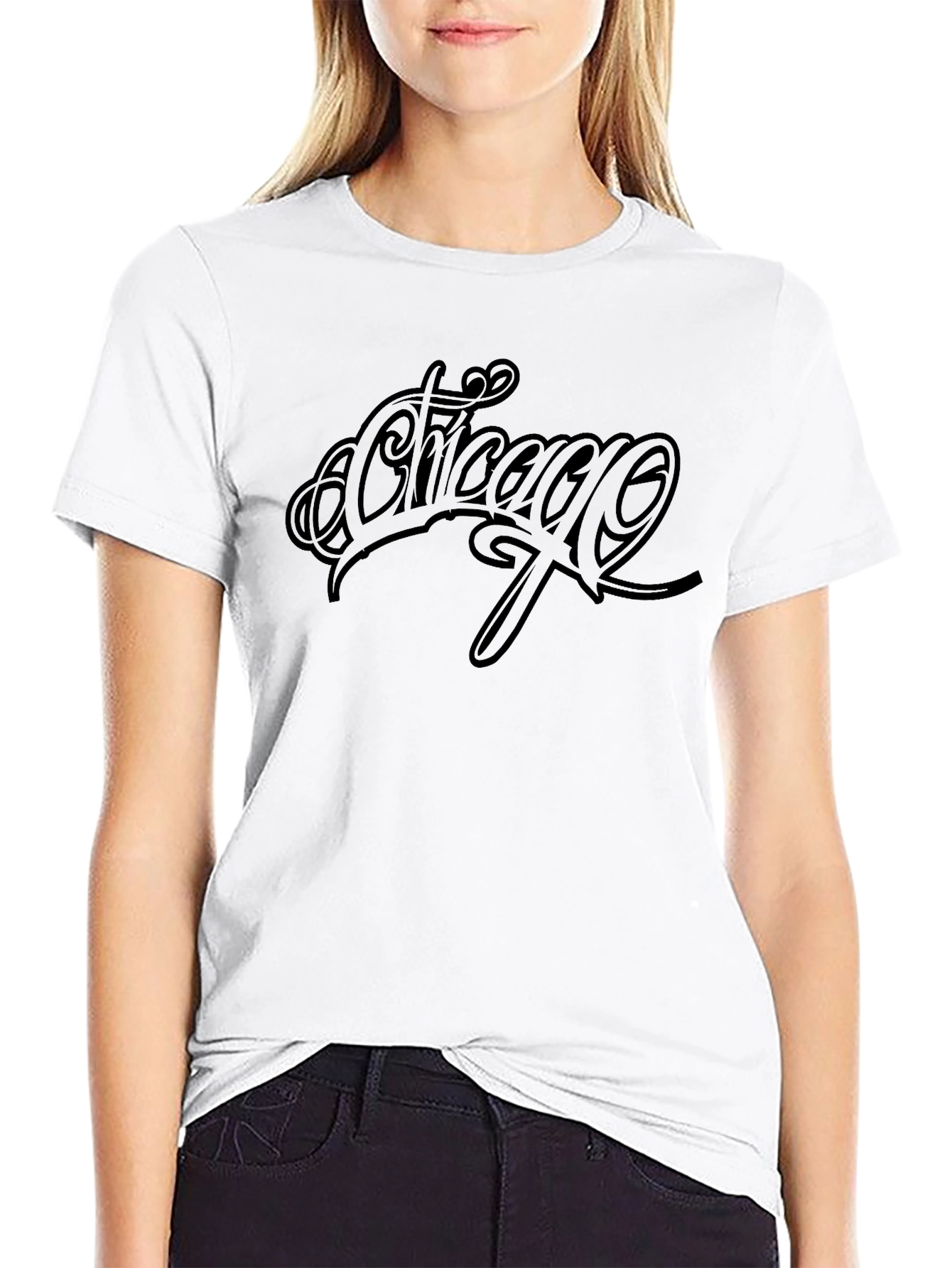 Chicago Script Black Tee - Stylish Graphic T-Shirt