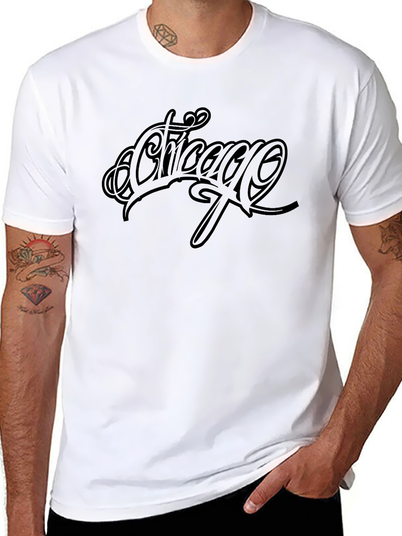 Chicago Script Black Tee - Stylish Graphic T-Shirt