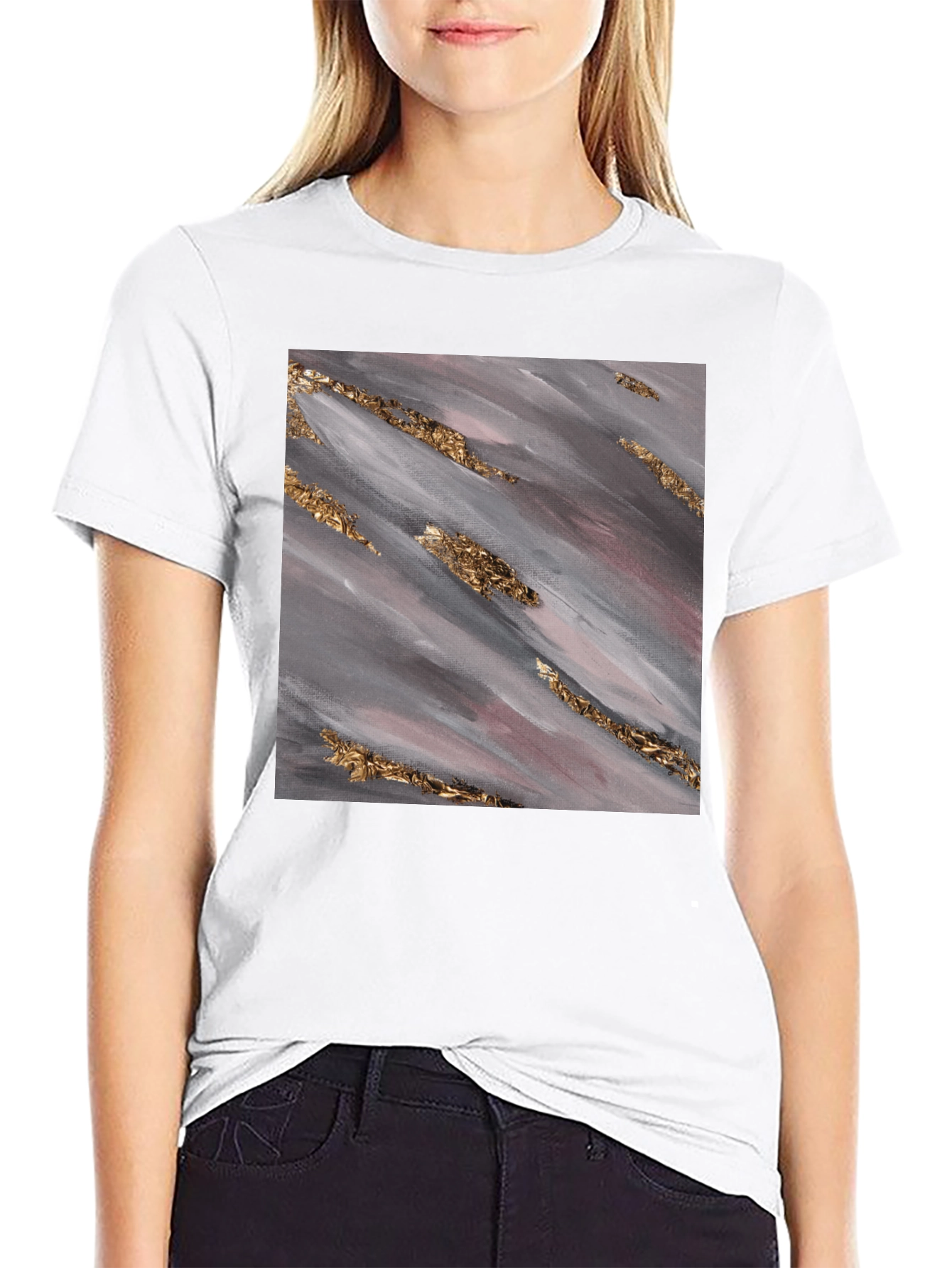 Abstract Gold Streak Graphic Tee - Stylish Black T-Shirt
