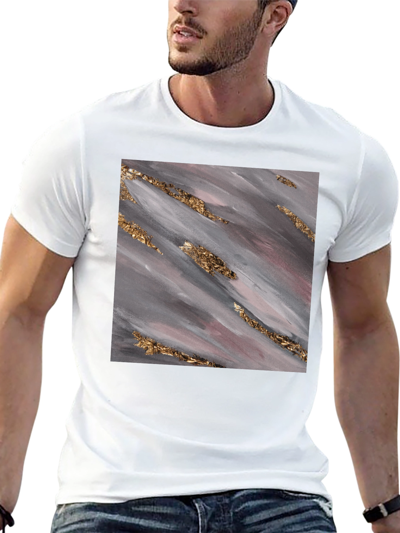 Abstract Gold Streak Graphic Tee - Stylish Black T-Shirt