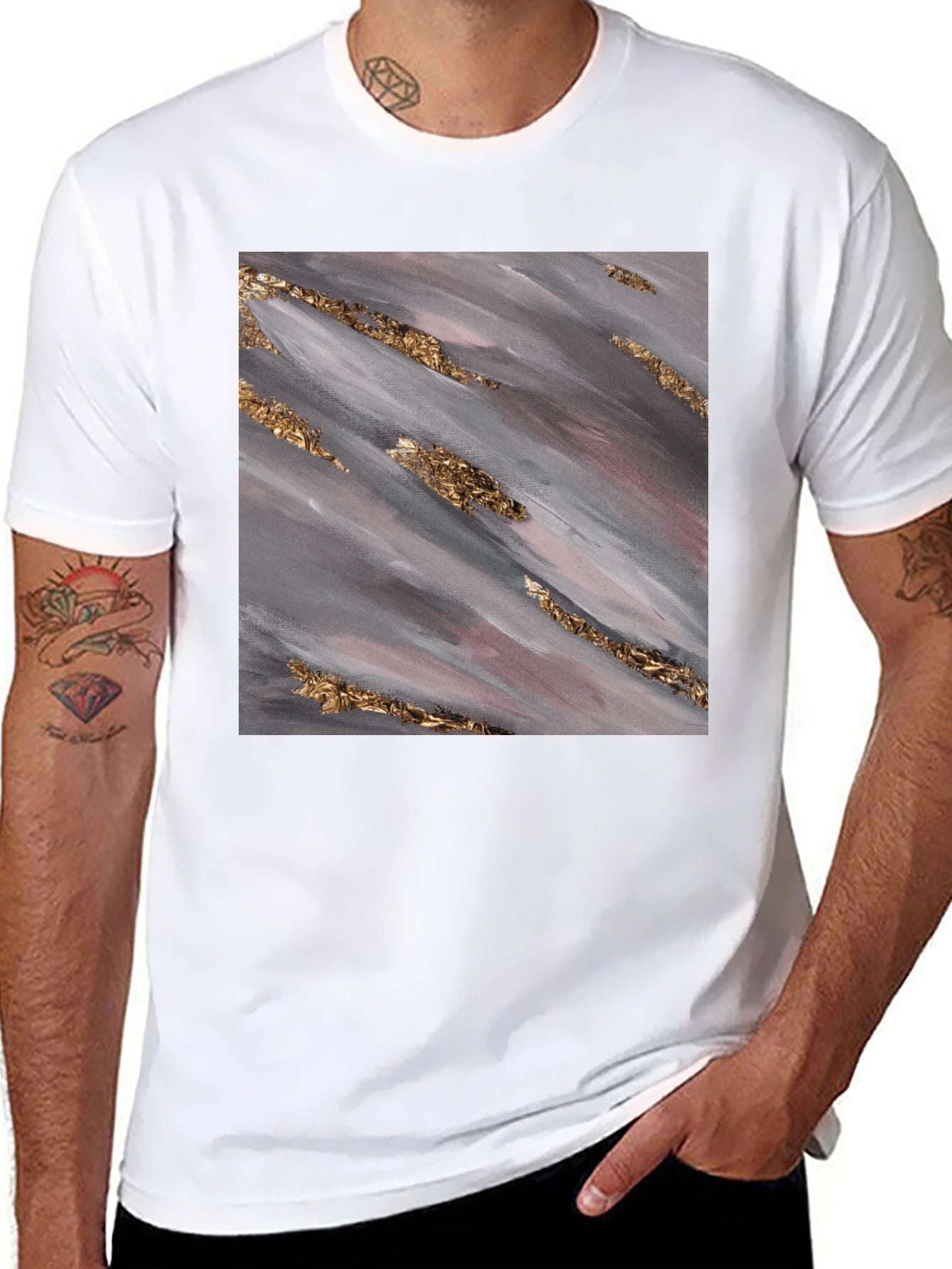 Abstract Gold Streak Graphic Tee - Stylish Black T-Shirt