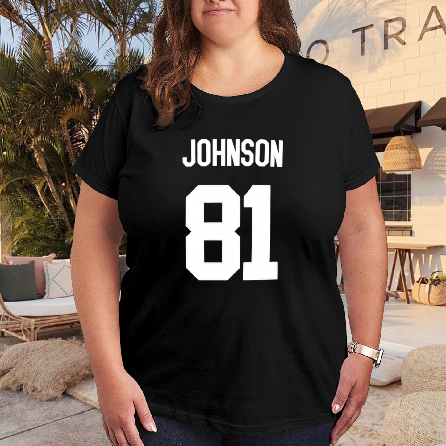 Plus Size Women Sporty Johnson 81 Number Jersey?Style Ladies T?Shirt
