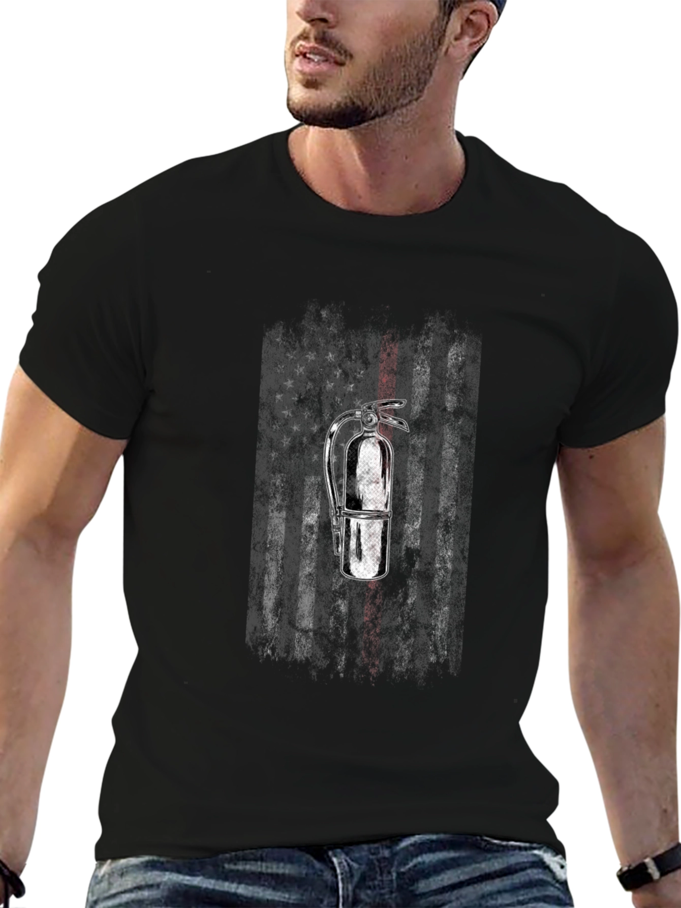 Firefighter American Flag Extinguisher T-Shirt