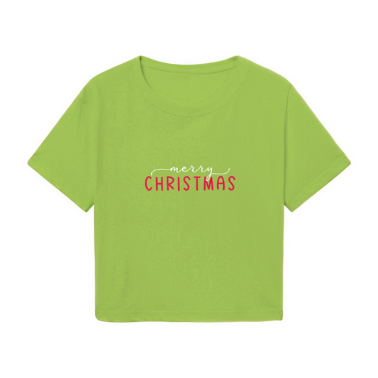 Simple Merry Christmas Minimalist Holiday Green Crop Top
