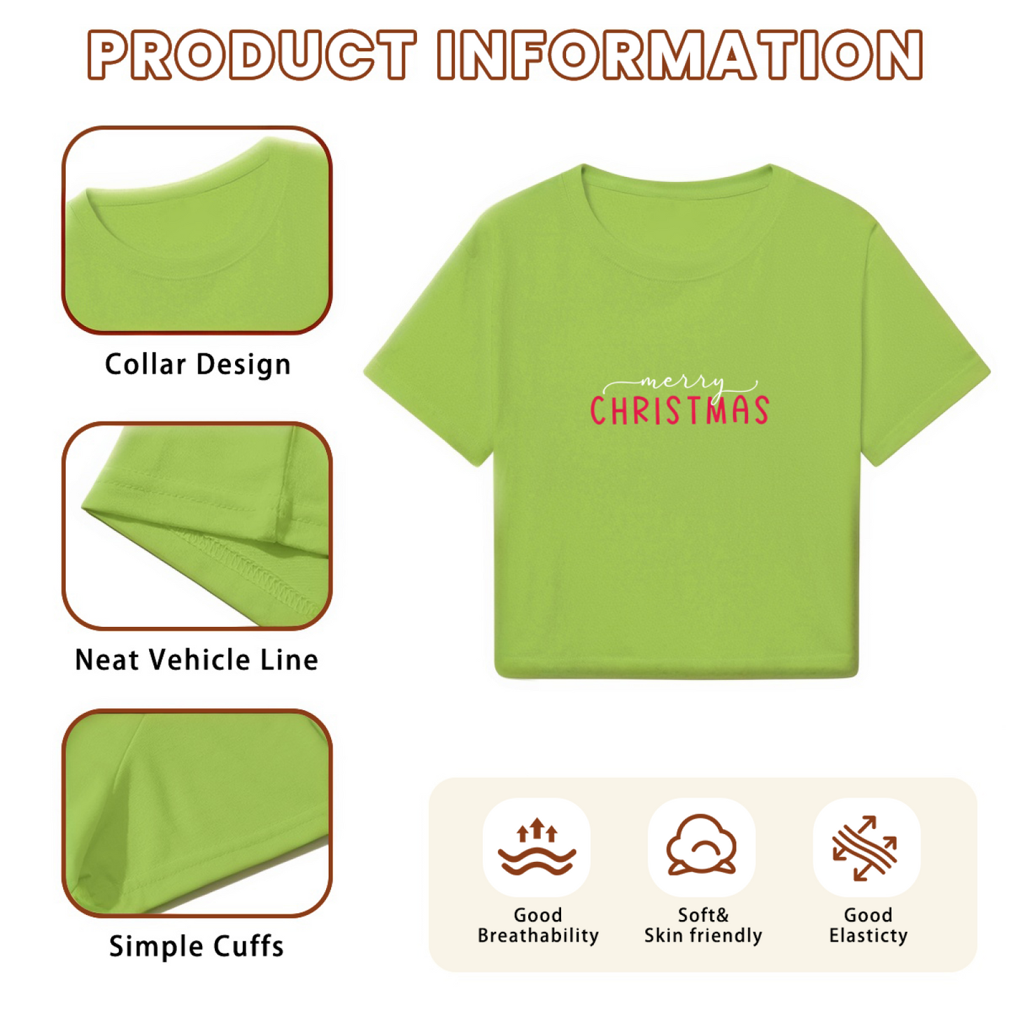 Simple Merry Christmas Minimalist Holiday Green Crop Top