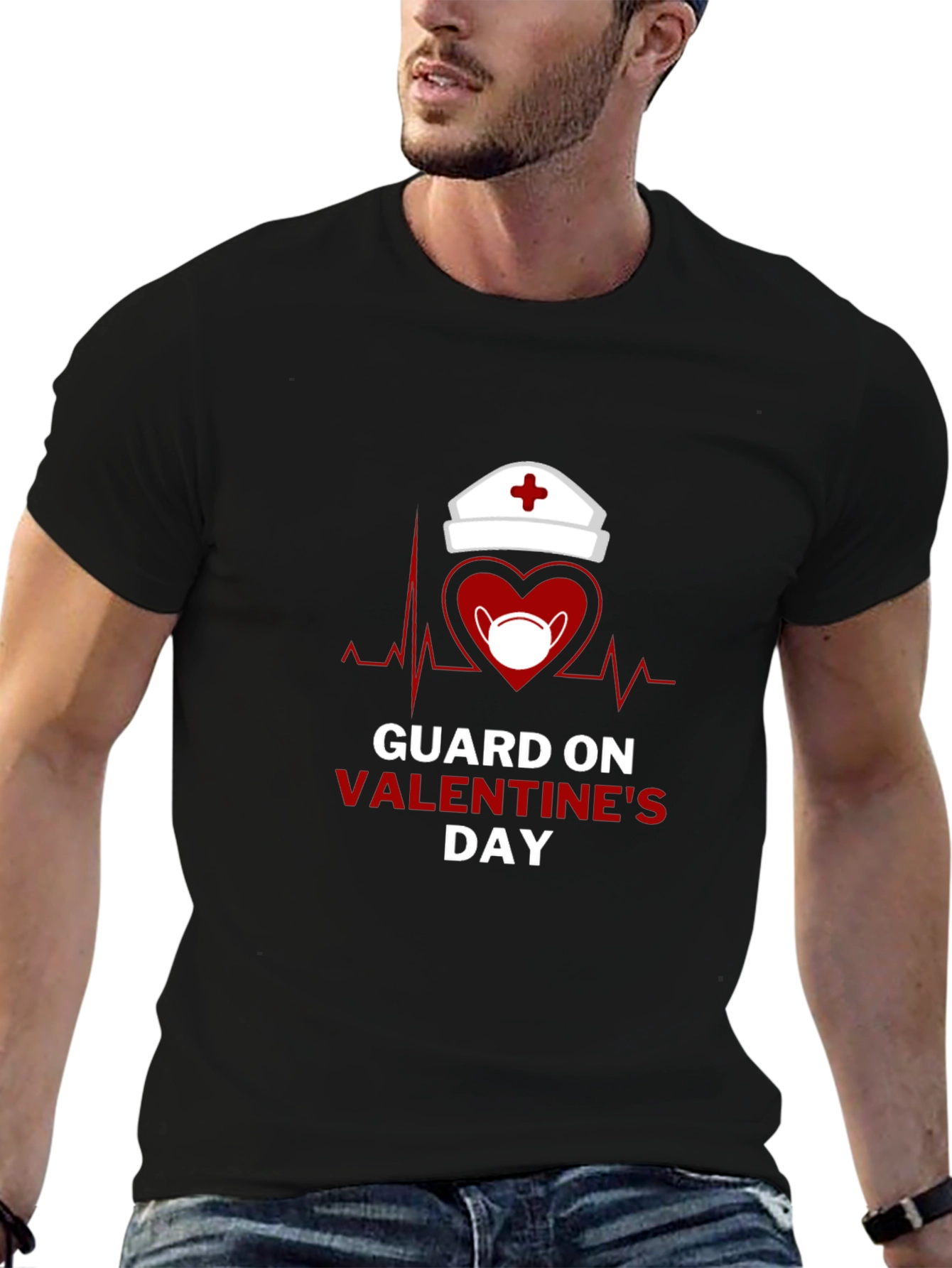 Guard on Valentines Day Black T-Shirt