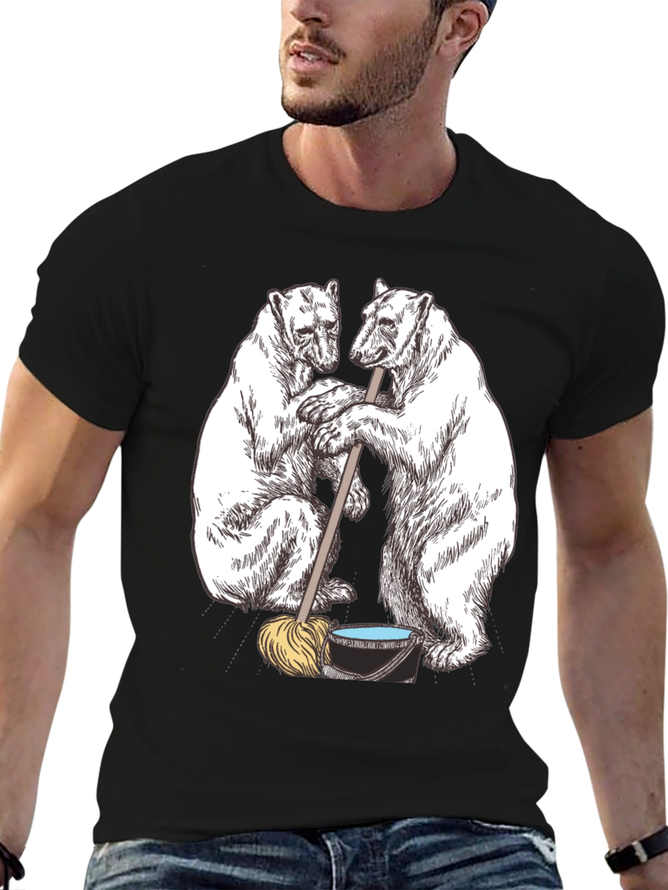 Polar Bear Cleaning Crew Graphic T-Shirt
