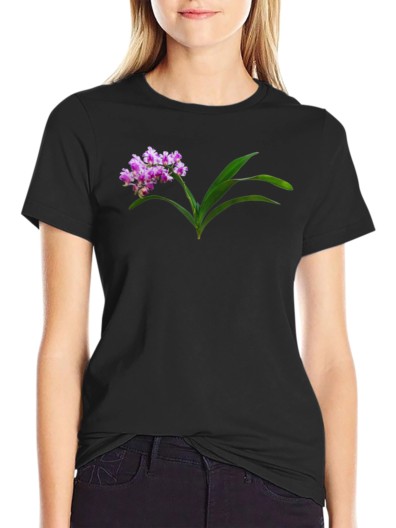 Floral Print Black T-Shirt - Unique Nature Design