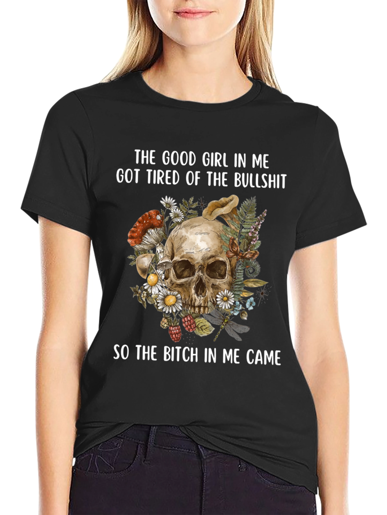 Good Girl Tired Skull Graphic T-Shirt