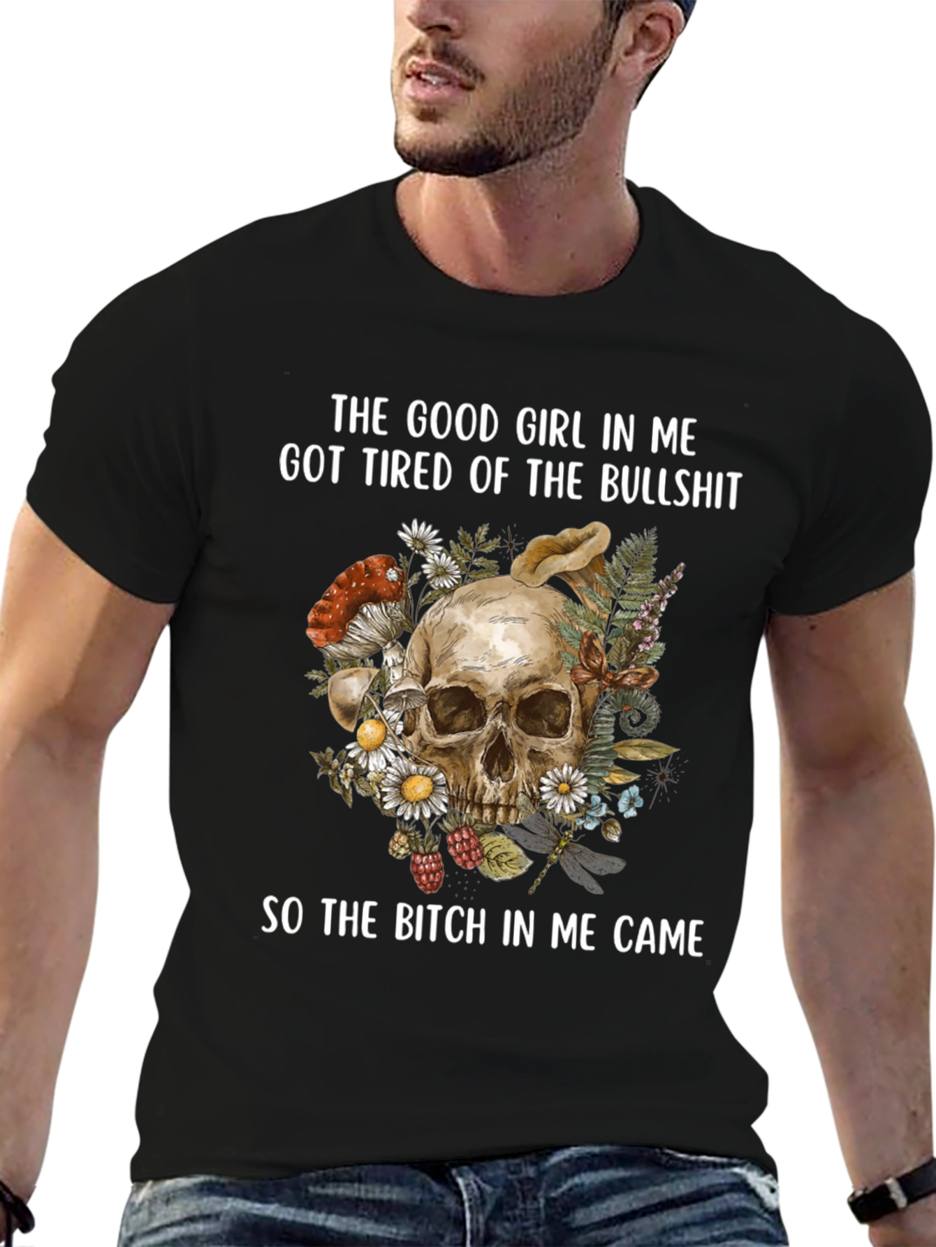 Good Girl Tired Skull Graphic T-Shirt