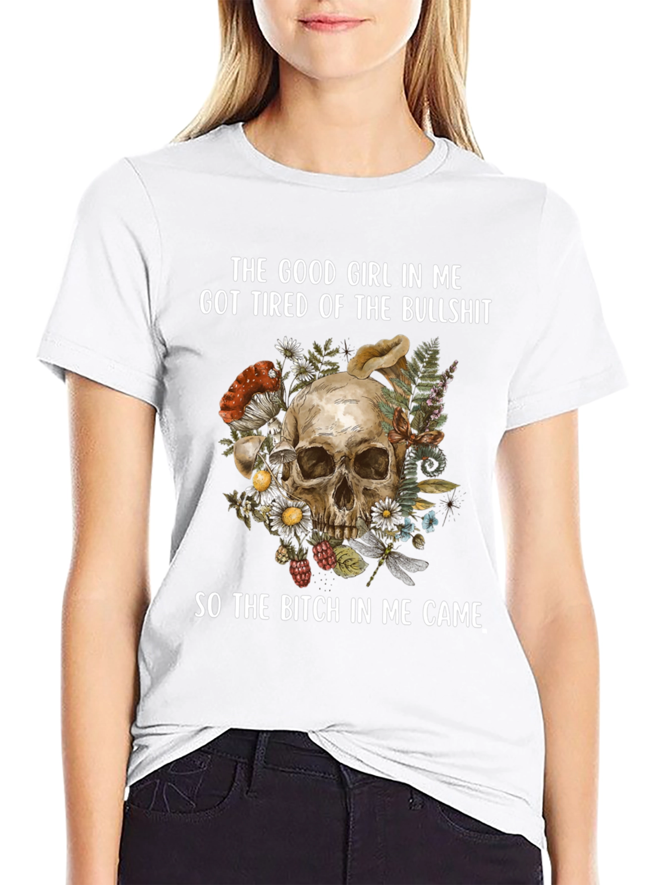 Good Girl Tired Skull Graphic T-Shirt
