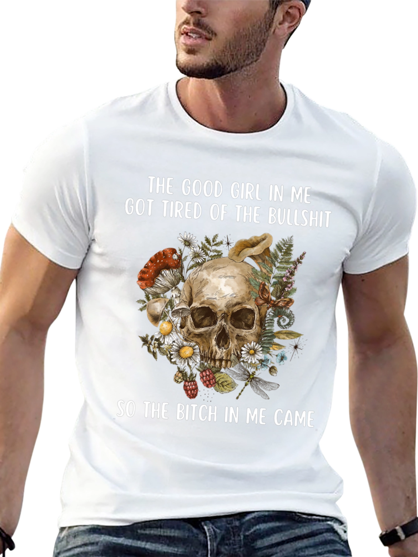 Good Girl Tired Skull Graphic T-Shirt