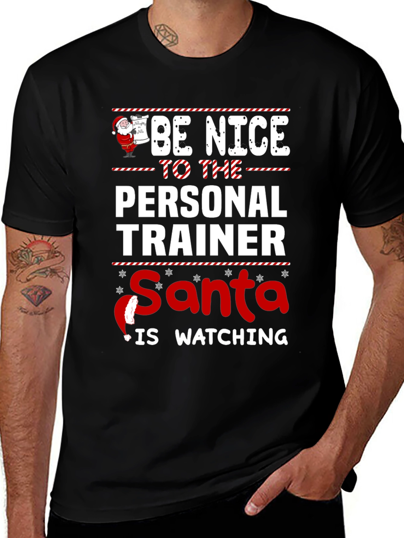 Funny Personal Trainer Santa Watching Christmas T-Shirt