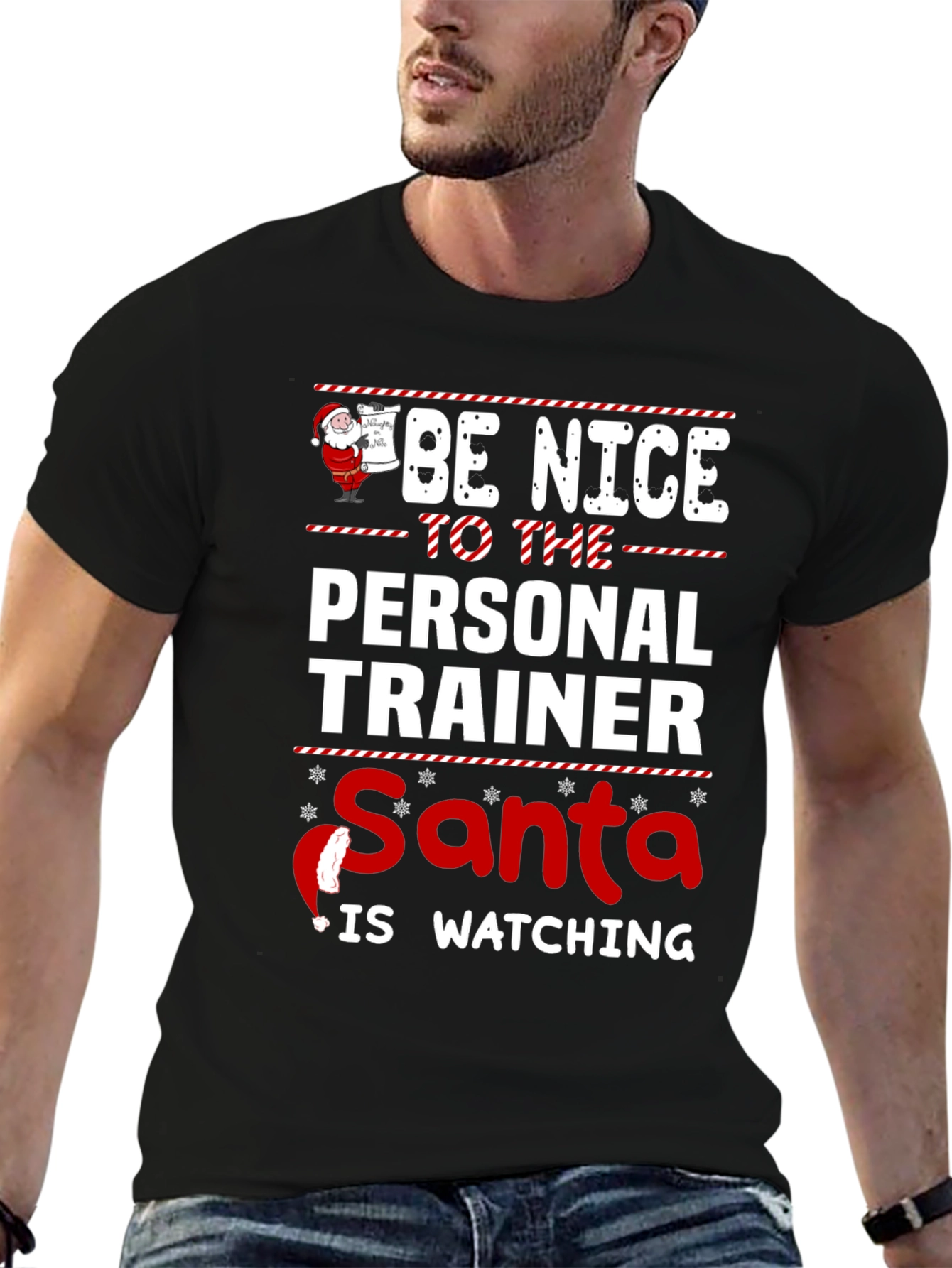 Funny Personal Trainer Santa Watching Christmas T-Shirt