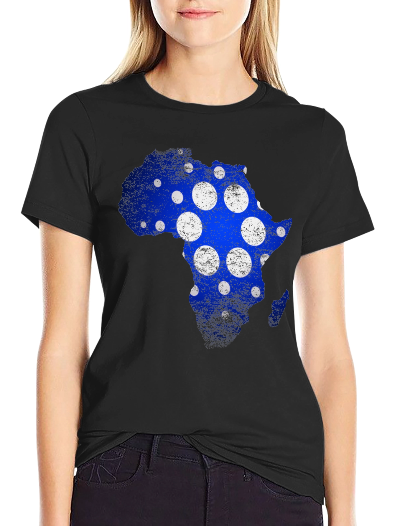 Africa Map Blue & White Polka Dot Graphic Tee